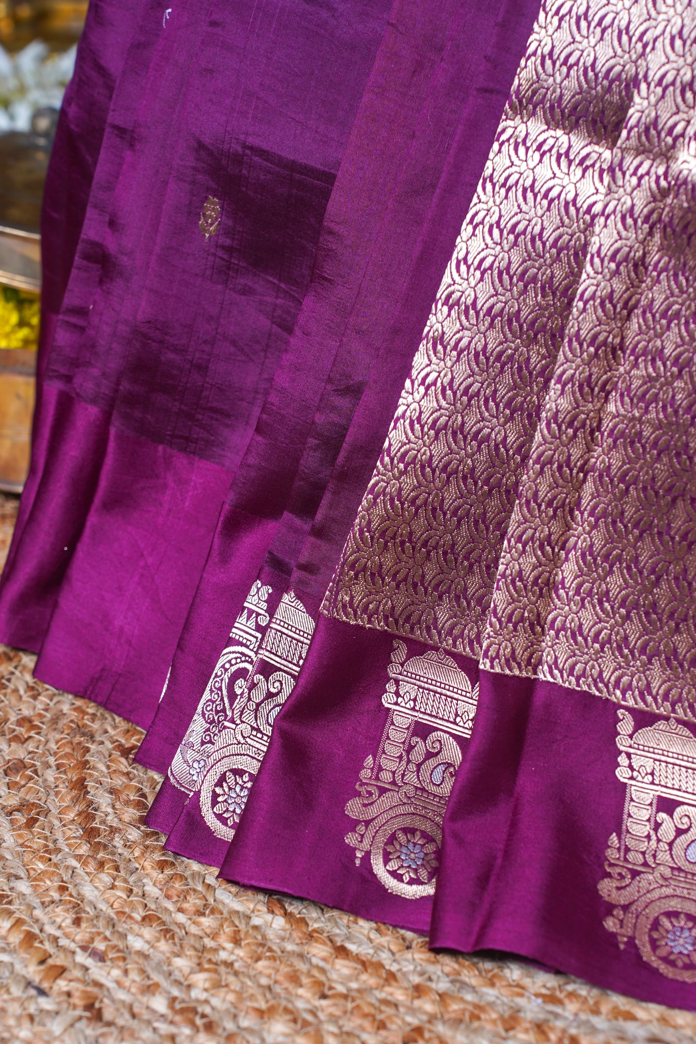 Deep Wine Purple Handloom Pure Mango Katan Silk Saree