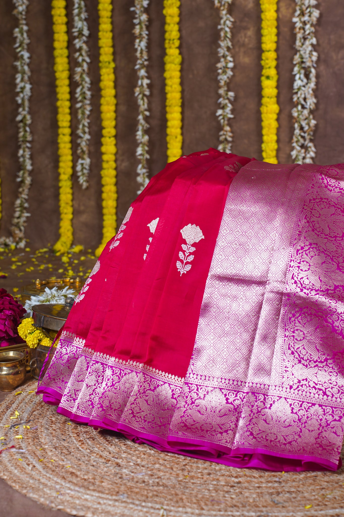 Deep Magenta Pink Handloom Pure Mango Katan Silk Saree