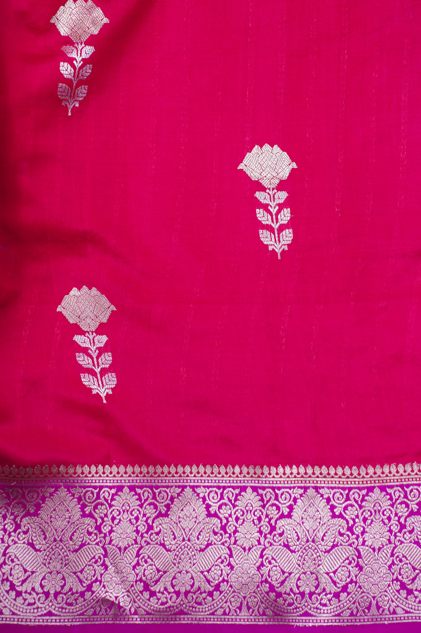 Deep Magenta Pink Handloom Pure Mango Katan Silk Saree