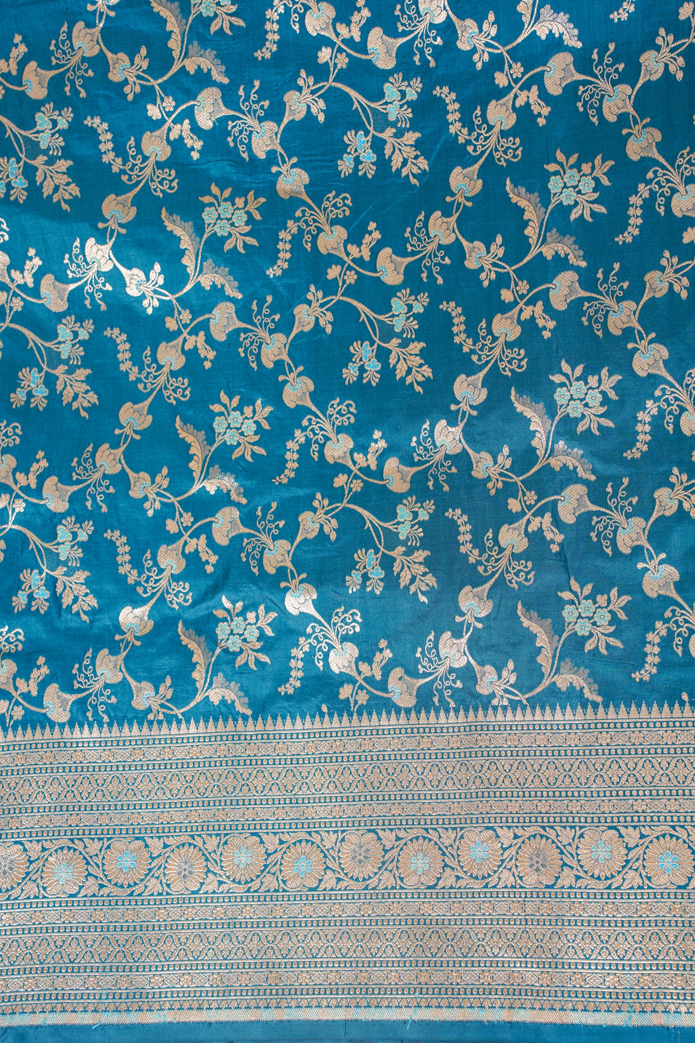 Teal Blue Banarasi Pure Katan Silk Minakari Jaal Saree