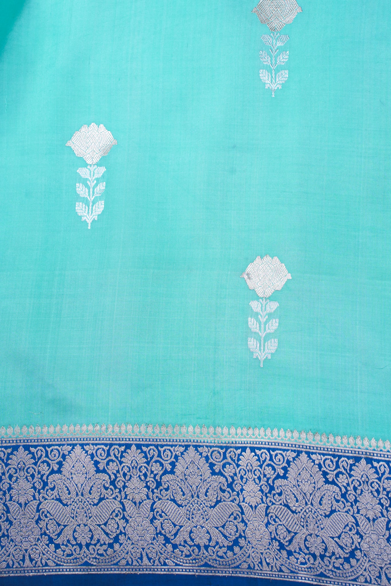 Aqua Mint Green Handloom Pure Mango Katan Silk Saree
