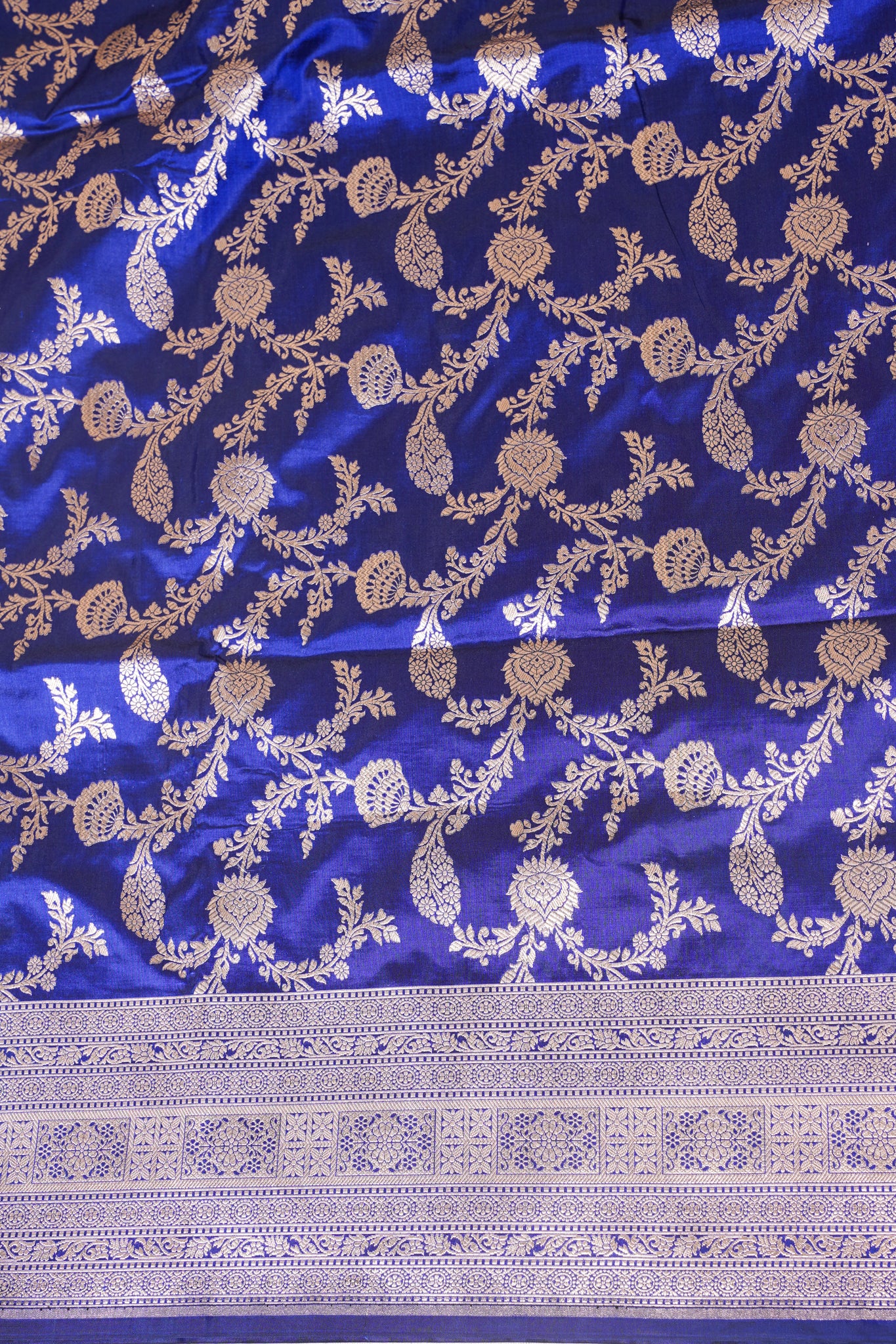 Royal Blue Banarasi Pure Katan Silk Jaal Saree