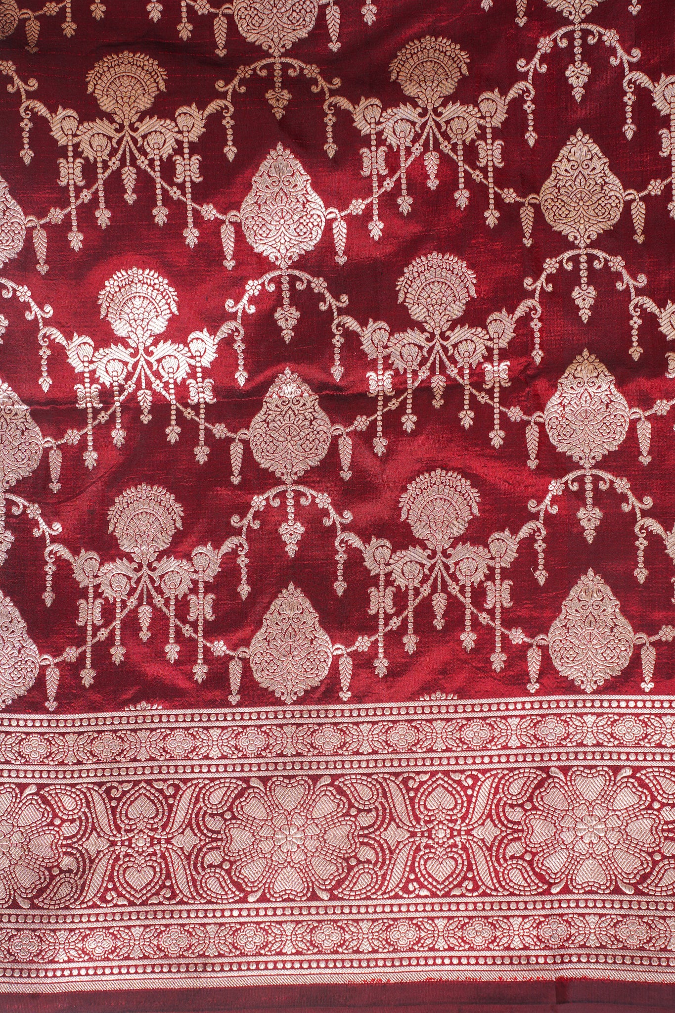 Maroon Banarasi Pure Katan Silk Jaal Saree