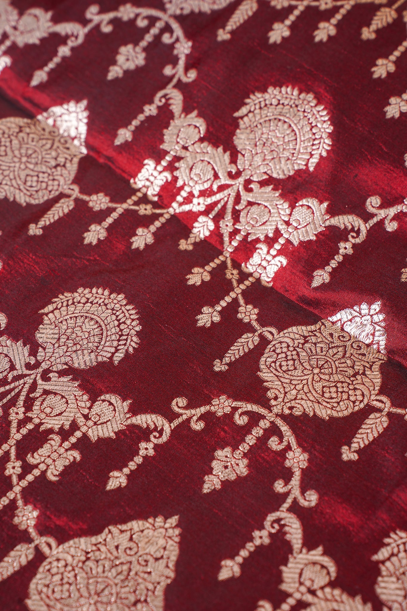 Maroon Banarasi Pure Katan Silk Jaal Saree