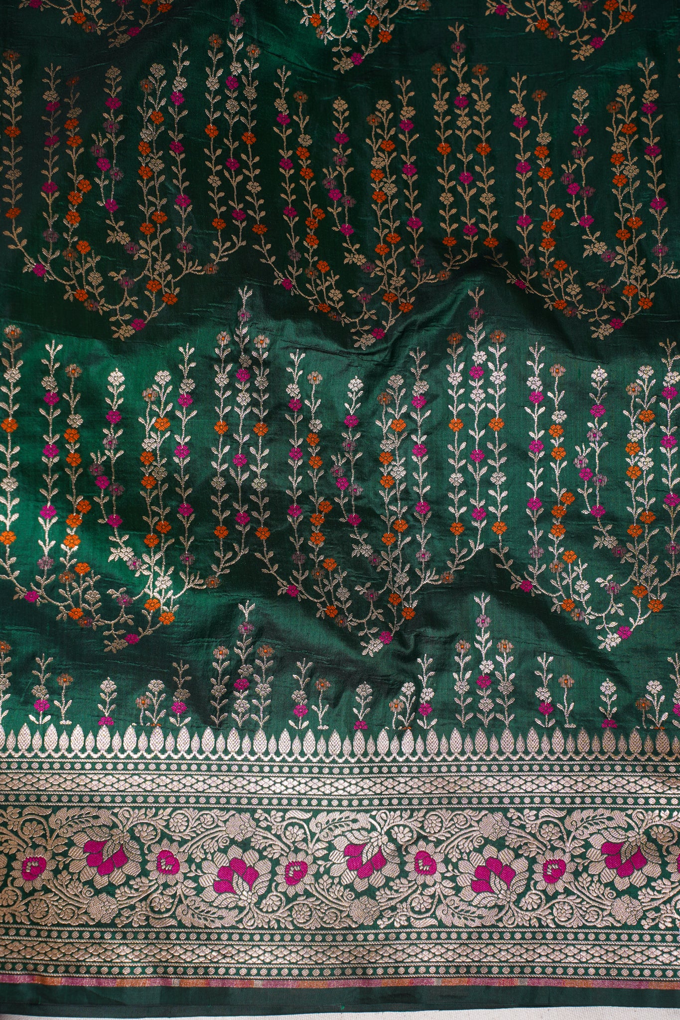 Emerald Green Banarasi Pure Katan Silk Minakari Jaal Saree