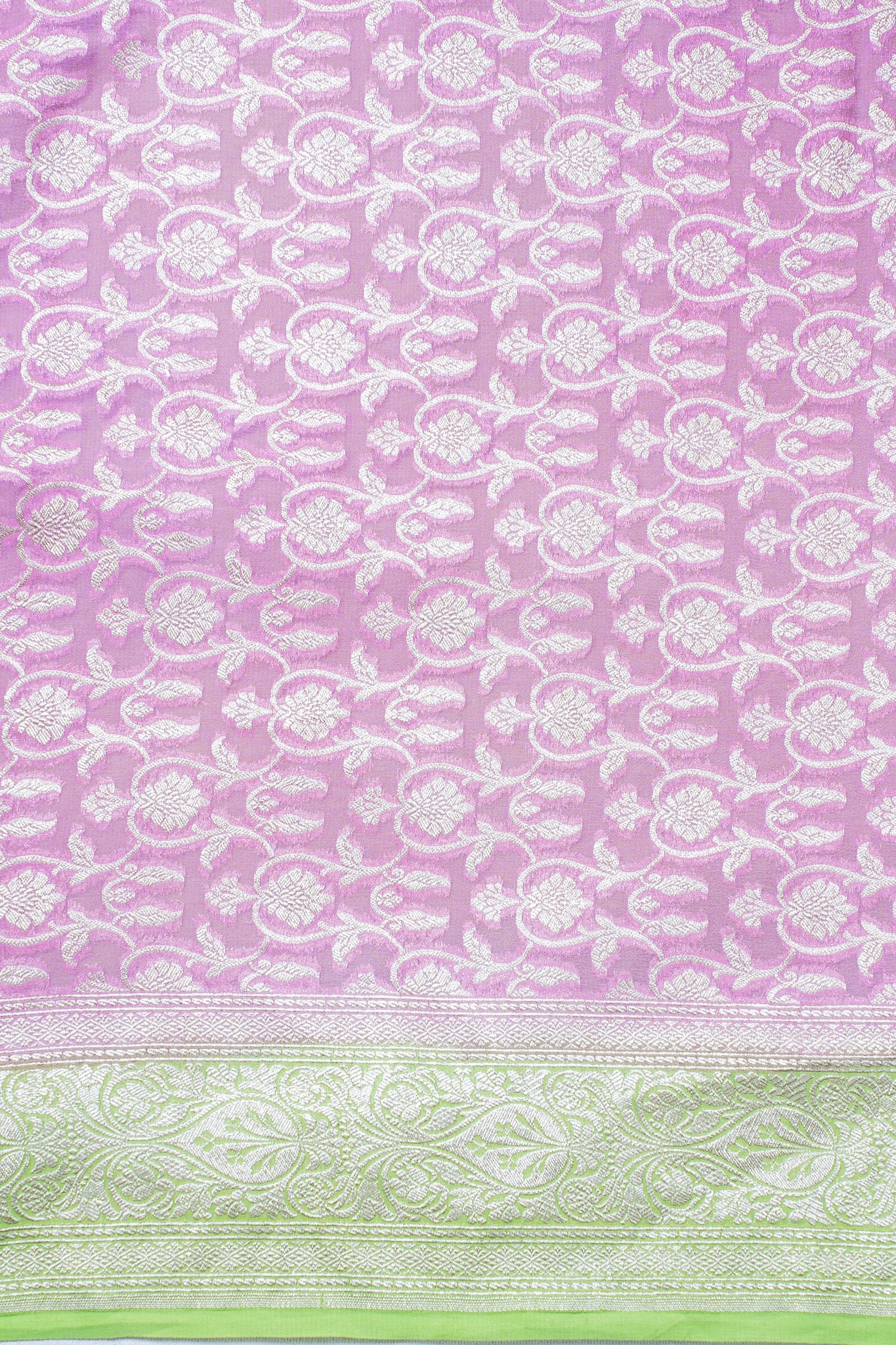 Pink & Pista Green Pure Khaddi Georgette Brocade Banarasi Saree