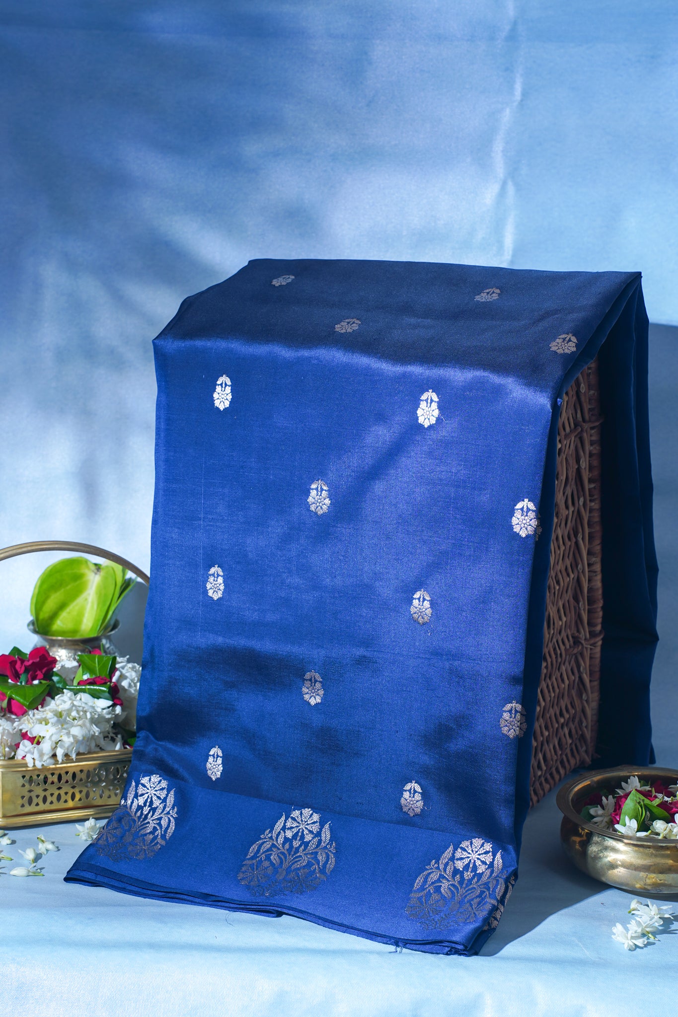 Royal Blue Pure Mango Katan Silk Handwoven Saree