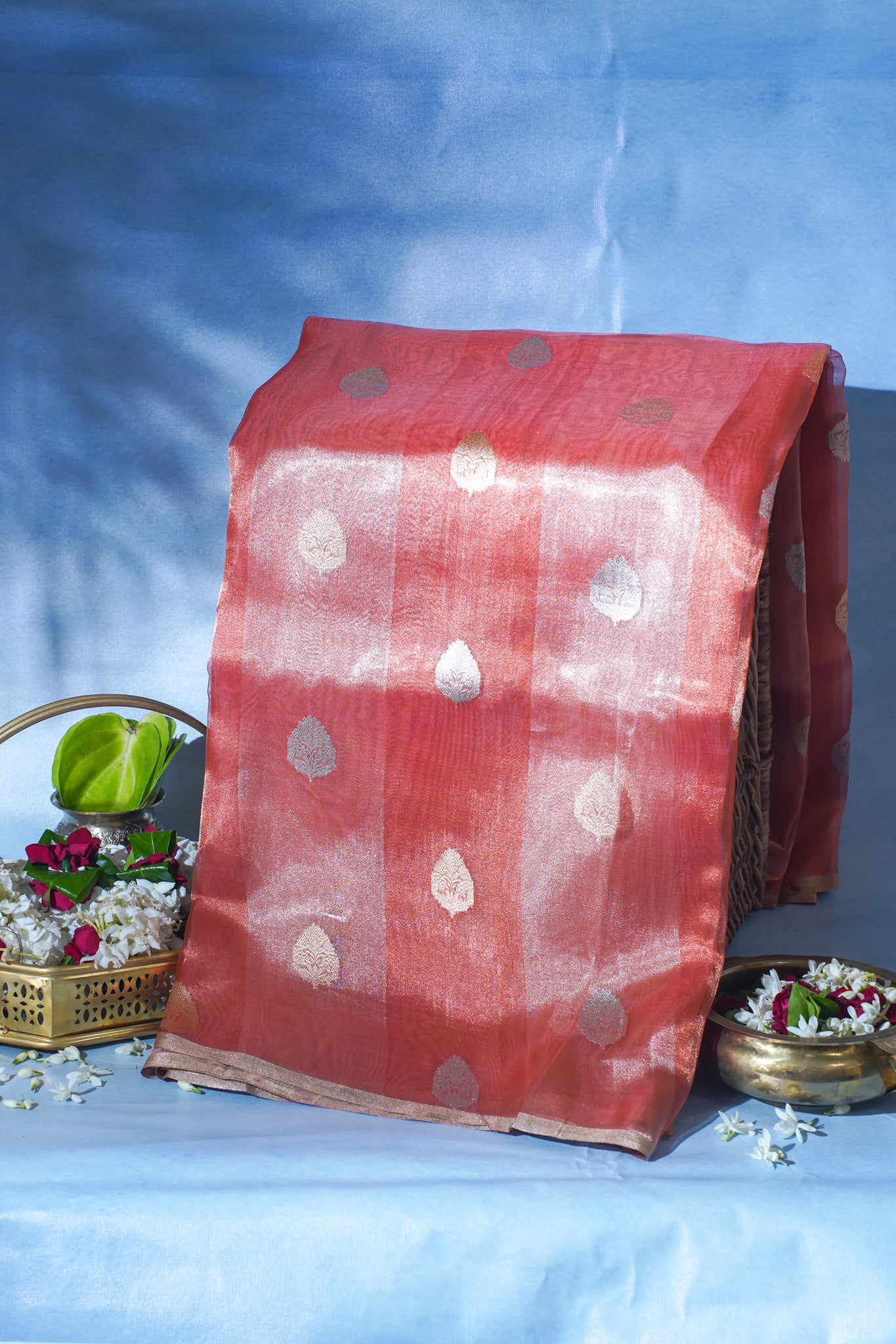 Rust-Rose Pure Tissue Silk Handloom Saree