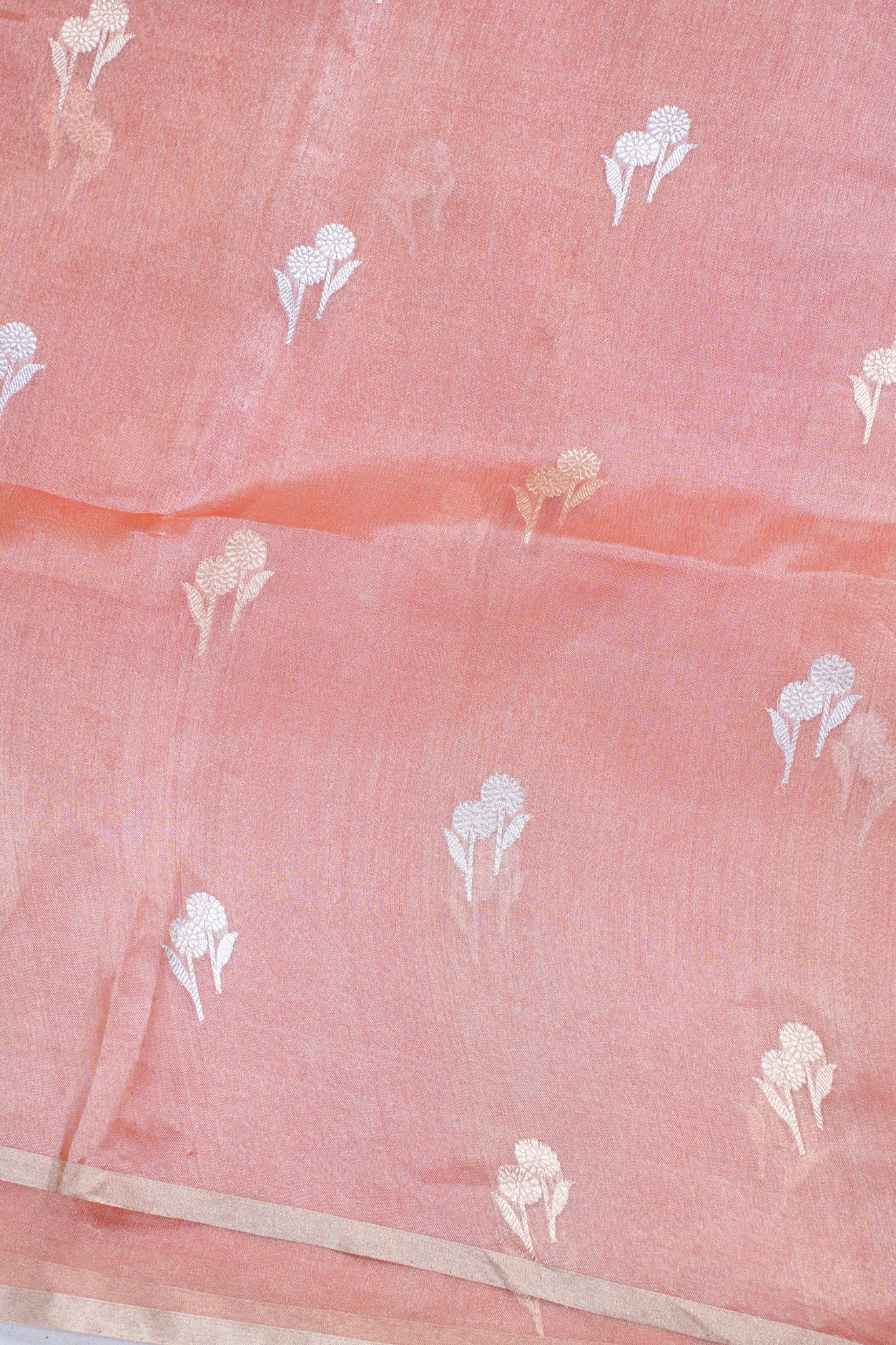 Peach-Pink Pure Tissue Silk Handloom Saree