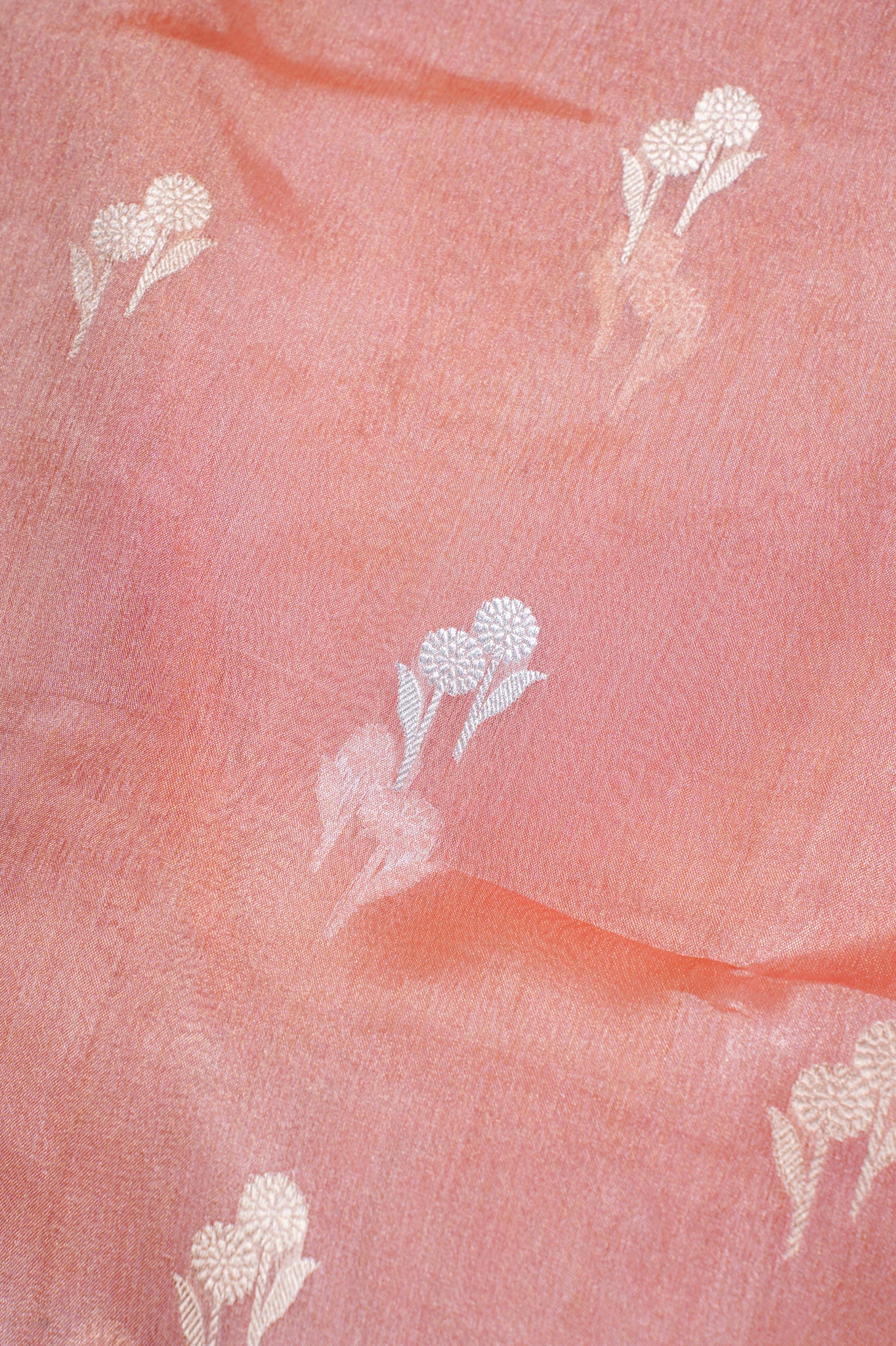 Peach-Pink Pure Tissue Silk Handloom Saree