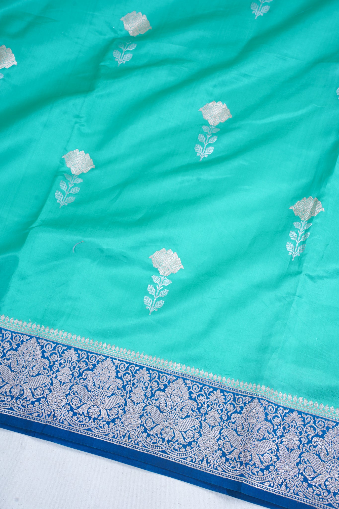 Sea-Green Pure Mango Katan Silk Handwoven Saree