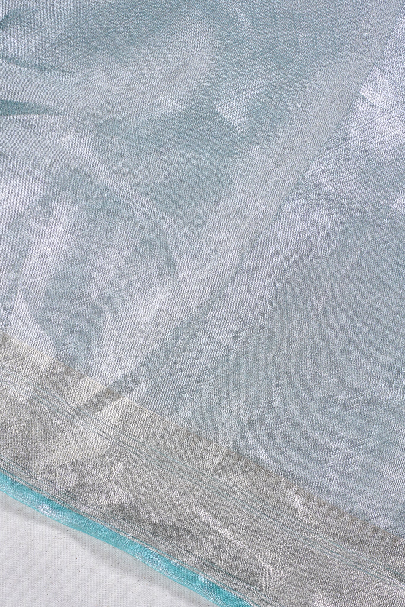 Pure Tissue Molten Gold Handwoven Saree with Aqua Border & Pallu