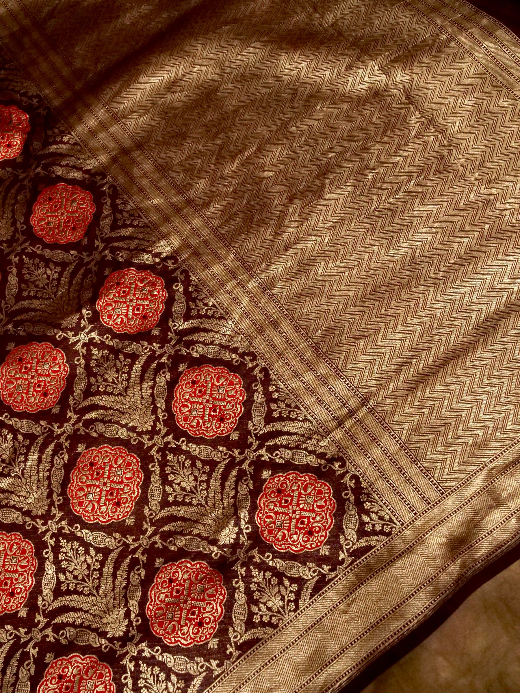 Wine Handwoven Banarasi Pure Katan Silk Meenakari Brocade Saree