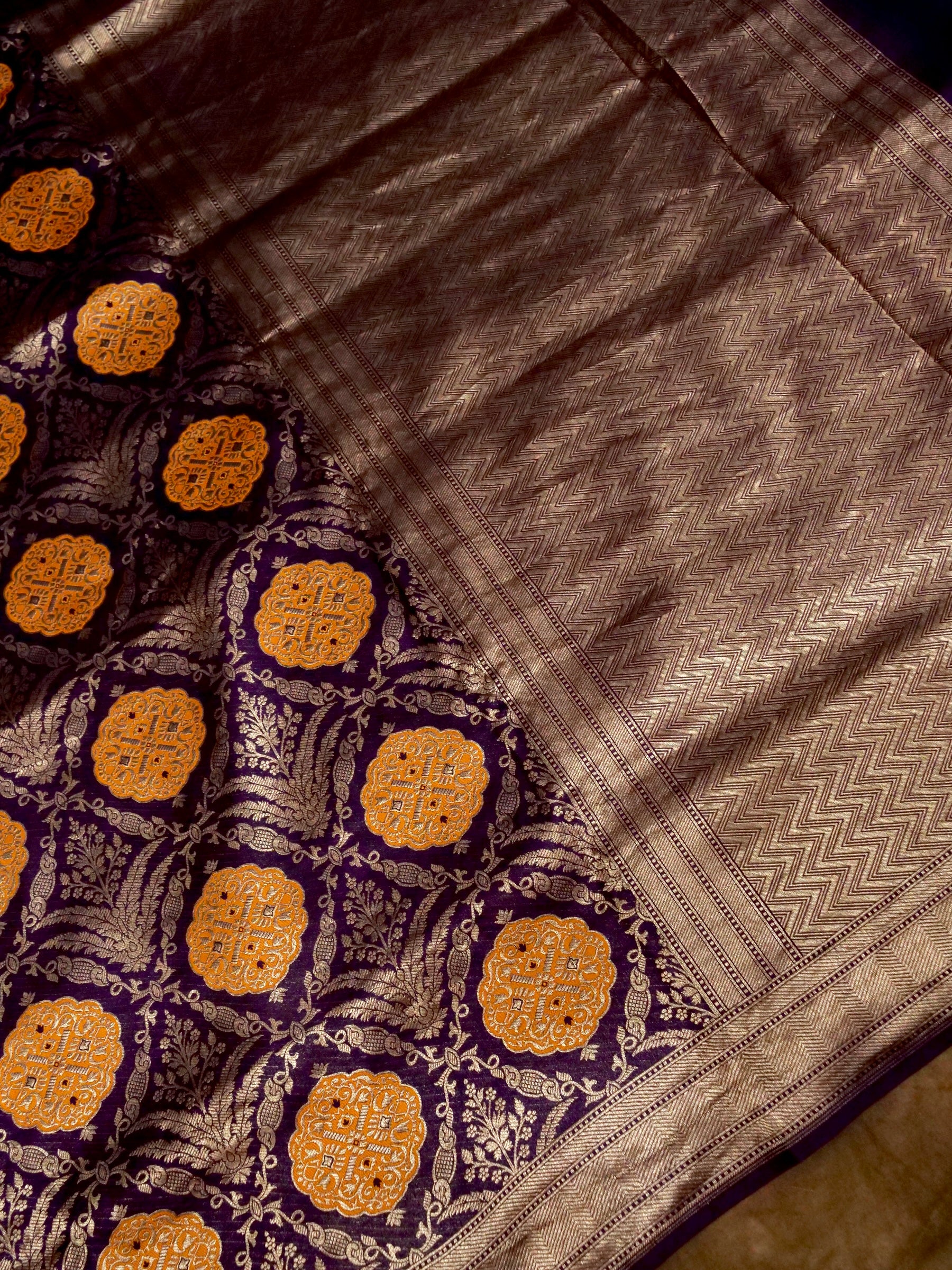 Purple Handwoven Banarasi Pure Katan Silk Meenakari Brocade Saree