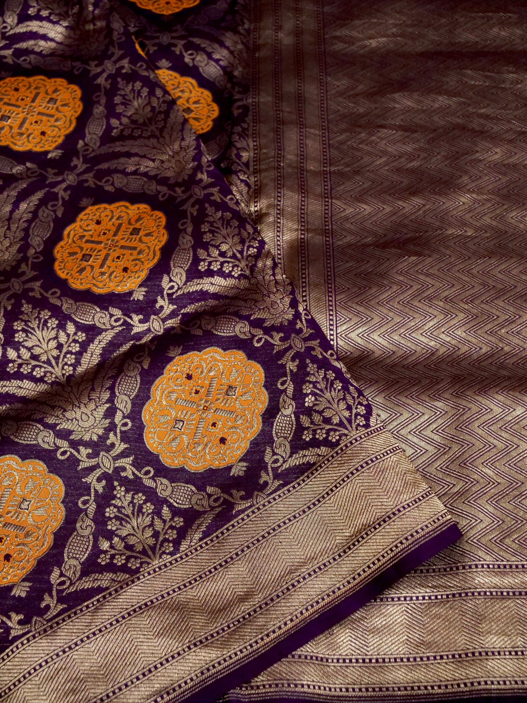 Purple Handwoven Banarasi Pure Katan Silk Meenakari Brocade Saree