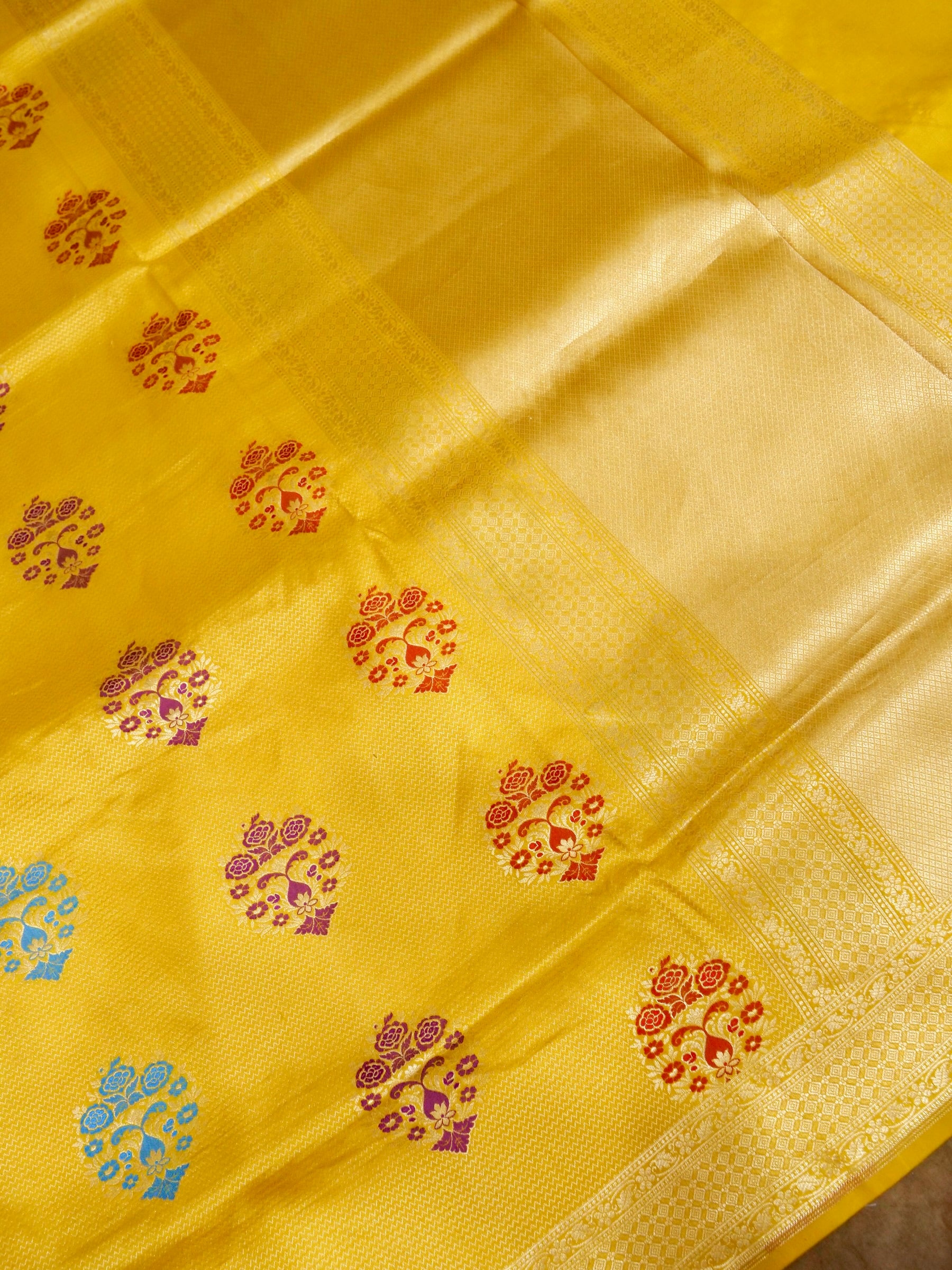 Yellow Handwoven Banarasi Pure Katan Silk Meenakari Brocade Saree
