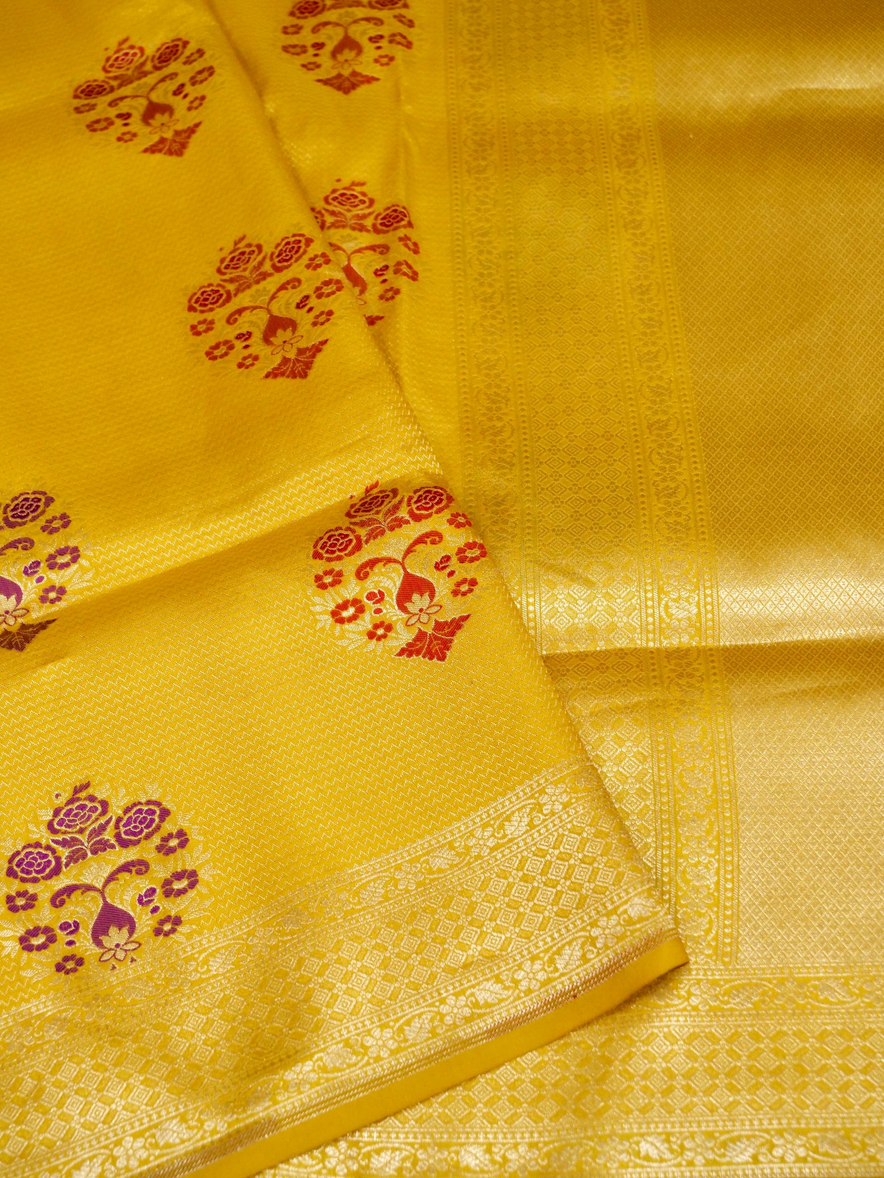 Yellow Handwoven Banarasi Pure Katan Silk Meenakari Brocade Saree