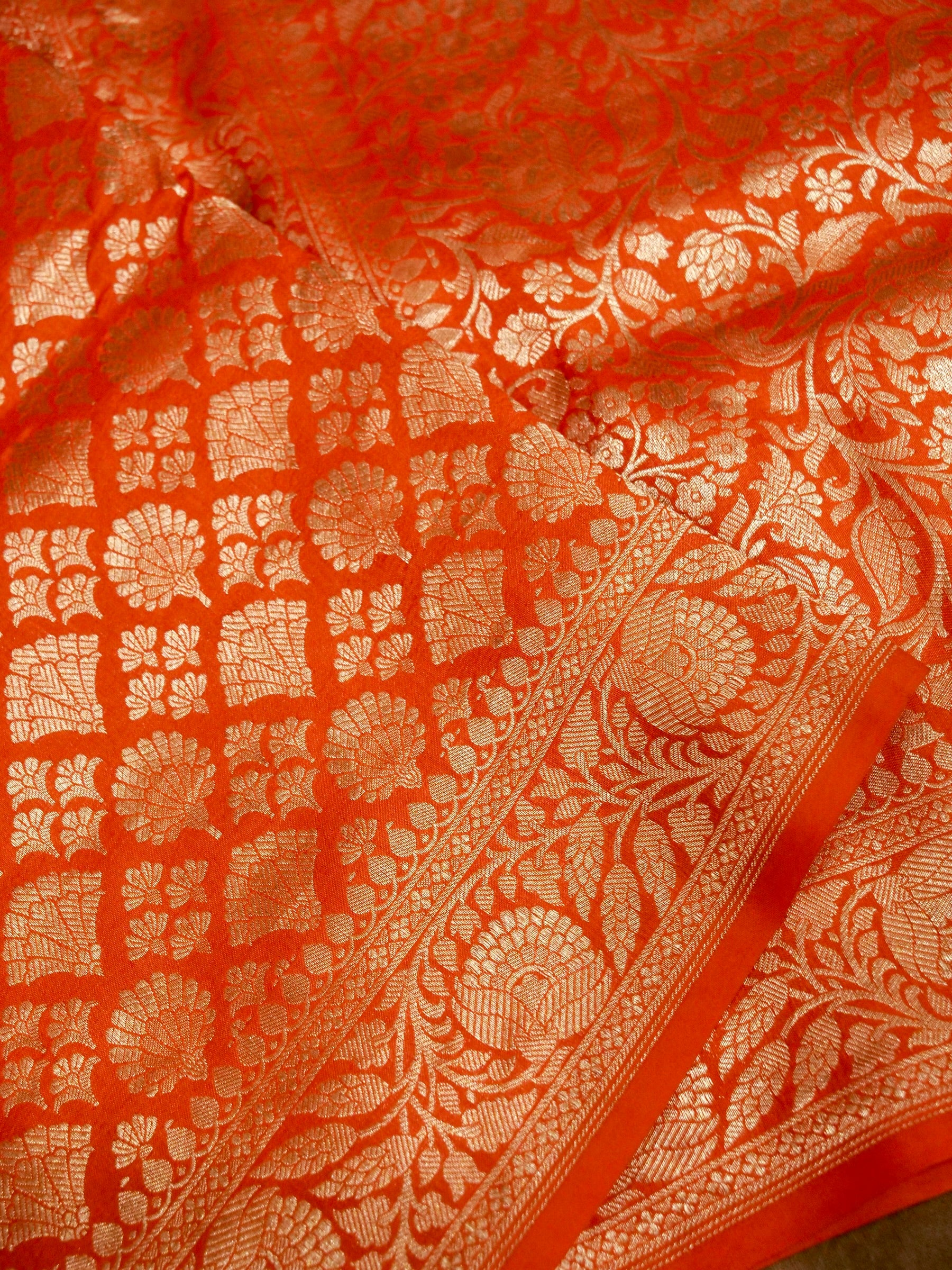 Orange Handloom Pure Katan Silk Banarasi Brocade Saree