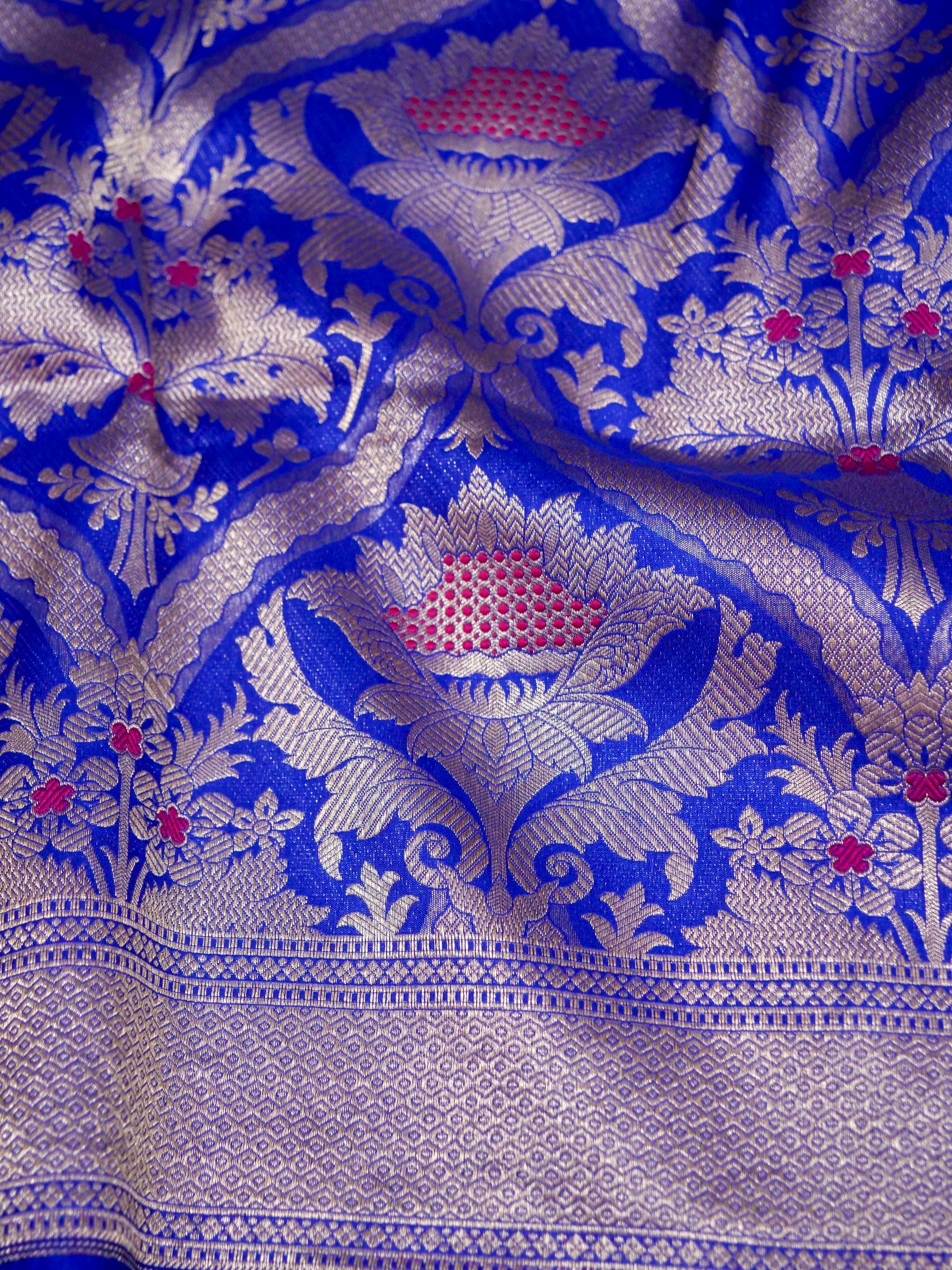 Royal Blue Handwoven Banarasi Pure Katan Silk Meenakari Brocade Saree