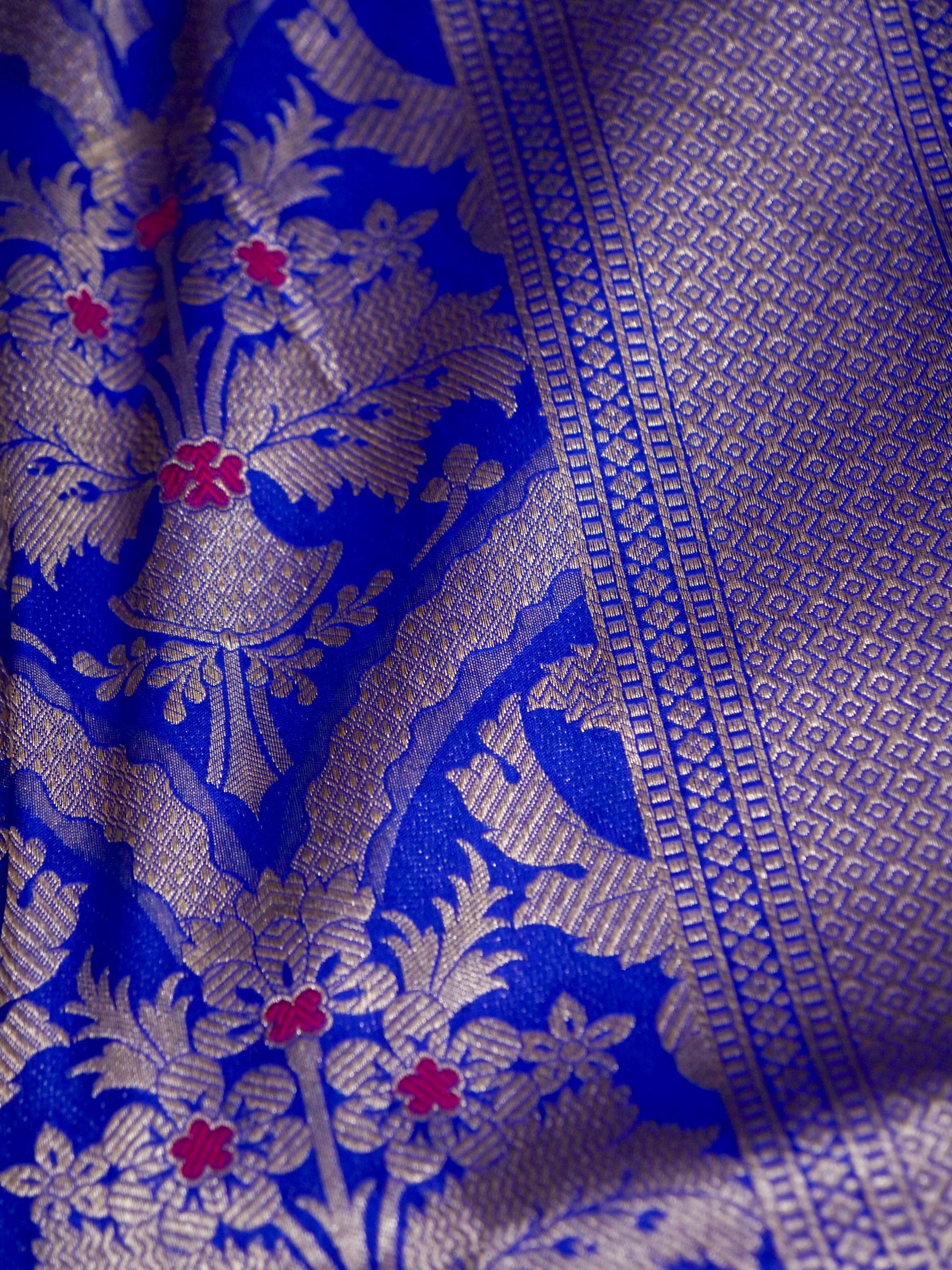 Royal Blue Handwoven Banarasi Pure Katan Silk Meenakari Brocade Saree