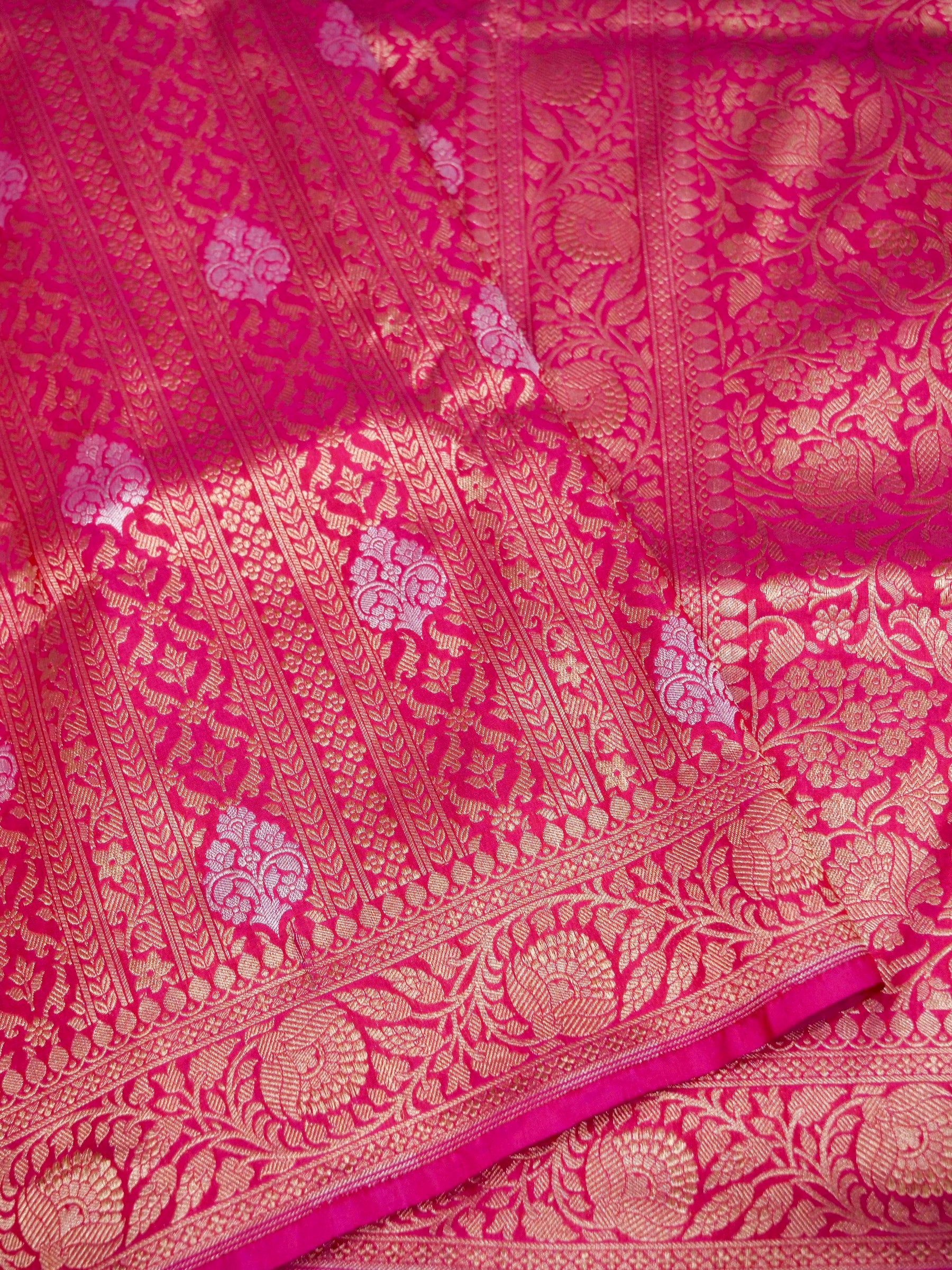 Rani Pink Handwoven Banarasi Pure Katan Silk Meenakari Brocade Saree
