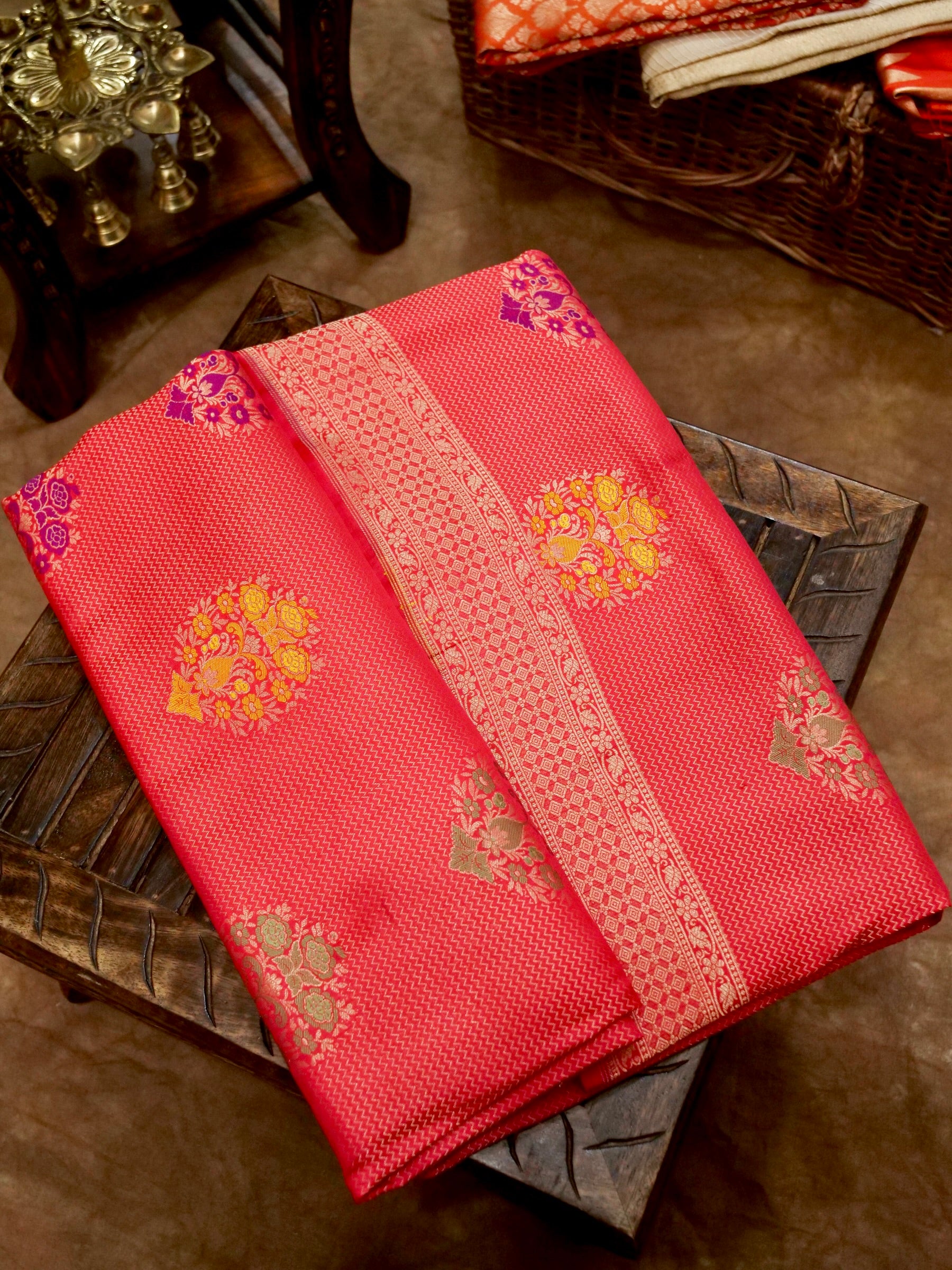Red Handwoven Banarasi Pure Katan Silk Meenakari Brocade Saree