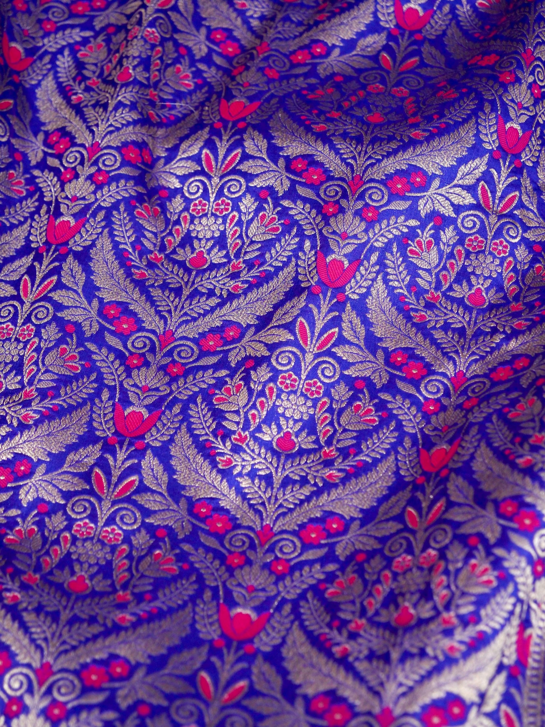 Royal Blue Handwoven Banarasi Pure Katan Silk Meenakari Brocade Saree