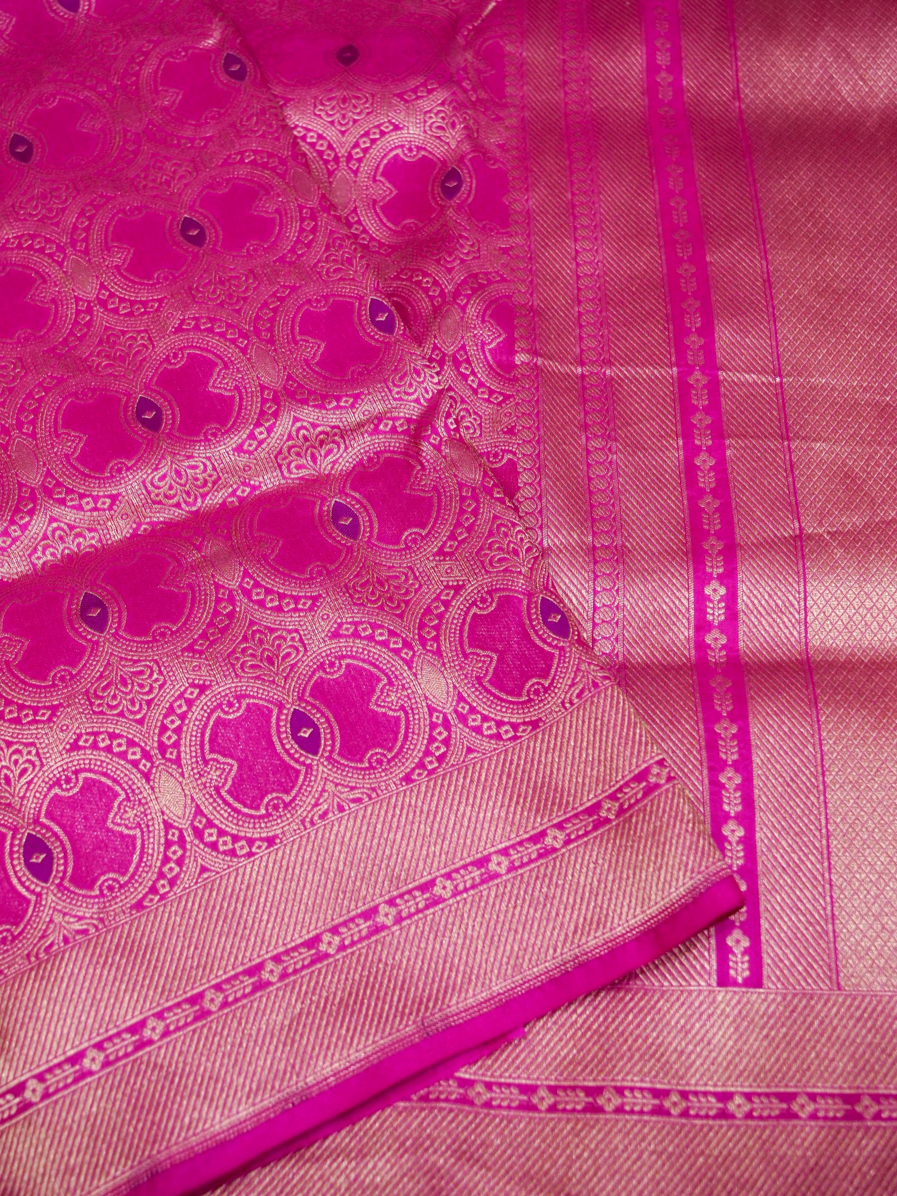 Rani Pink Handwoven Banarasi Pure Katan Silk Meenakari Brocade Saree