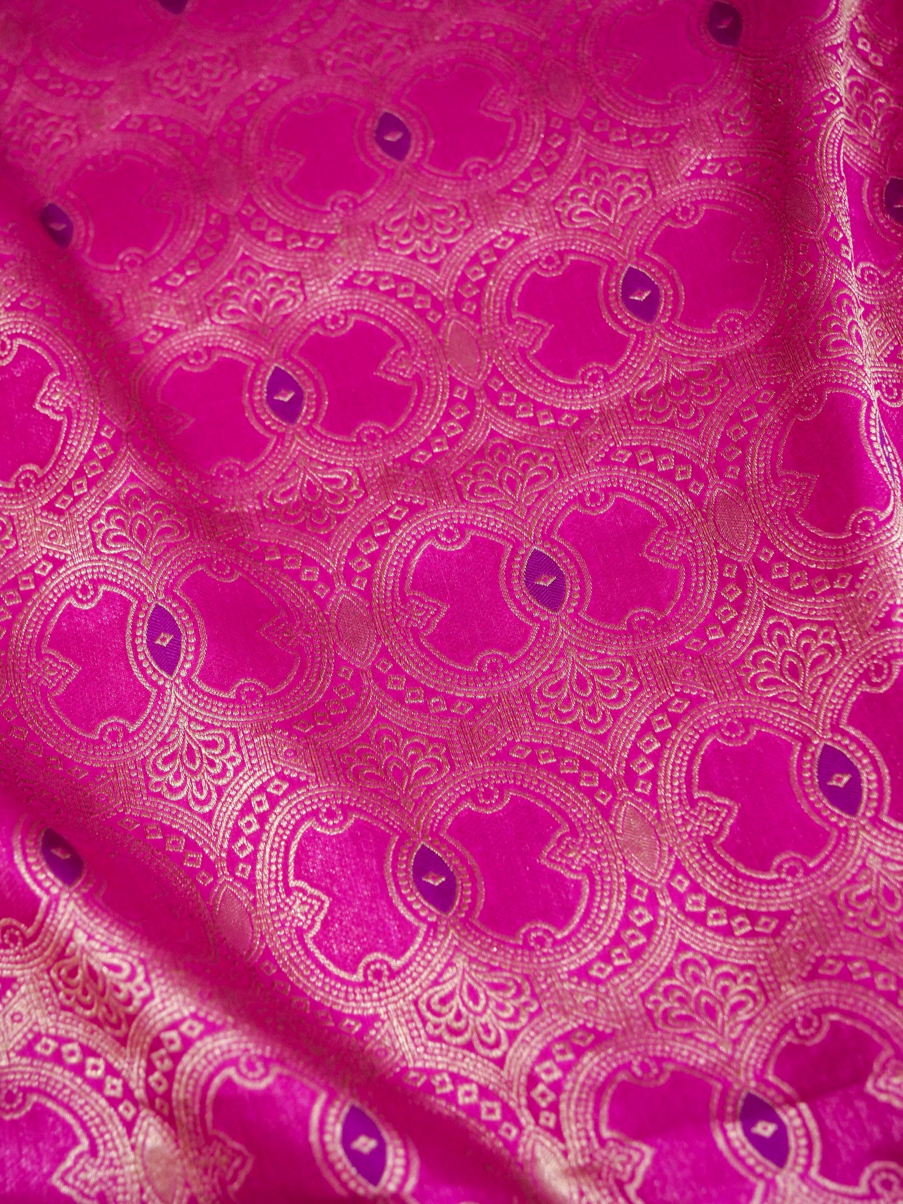 Rani Pink Handwoven Banarasi Pure Katan Silk Meenakari Brocade Saree