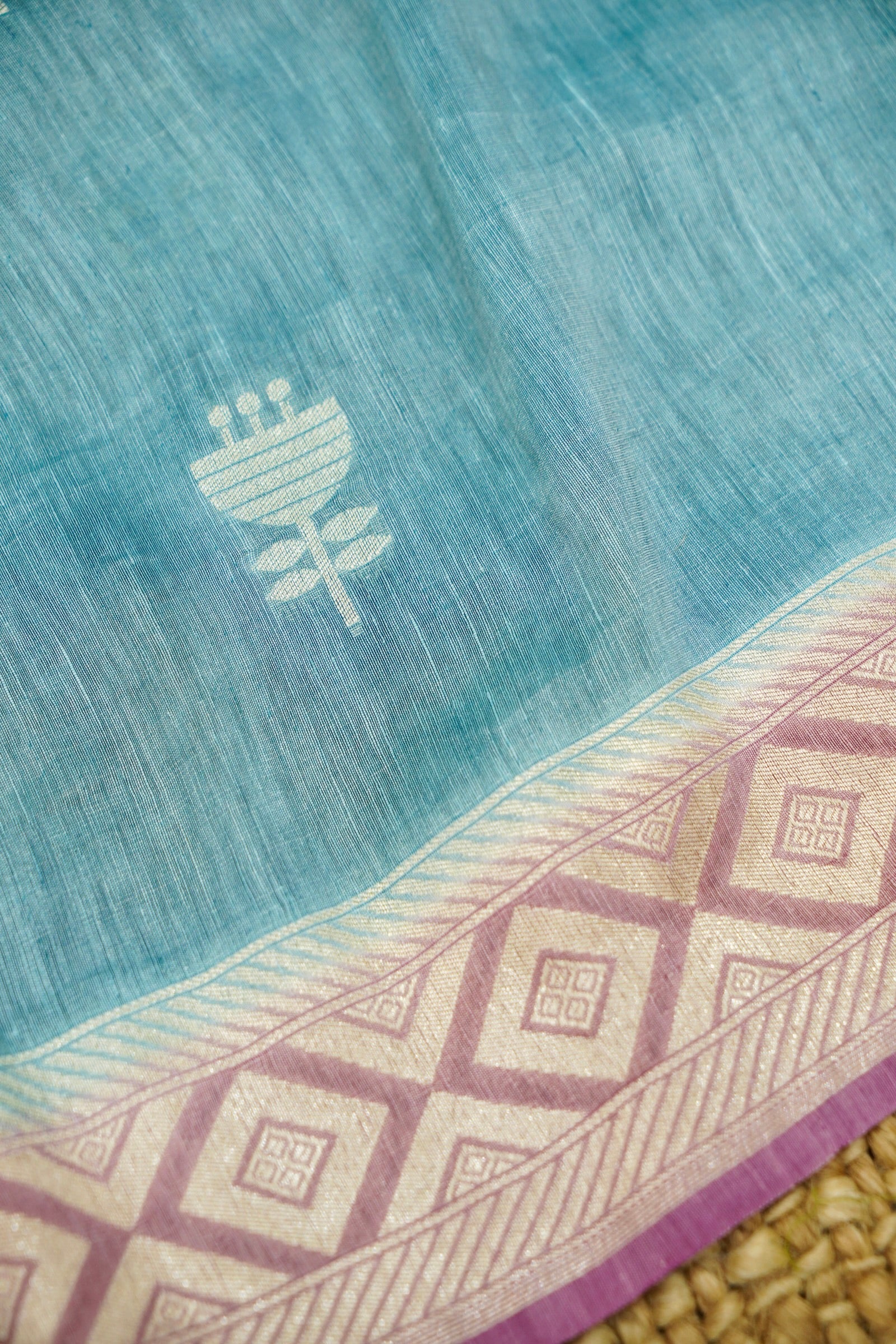 Pink Handwoven Banarasi Pure Katan Silk Suit with Aqua Blue Dupatta
