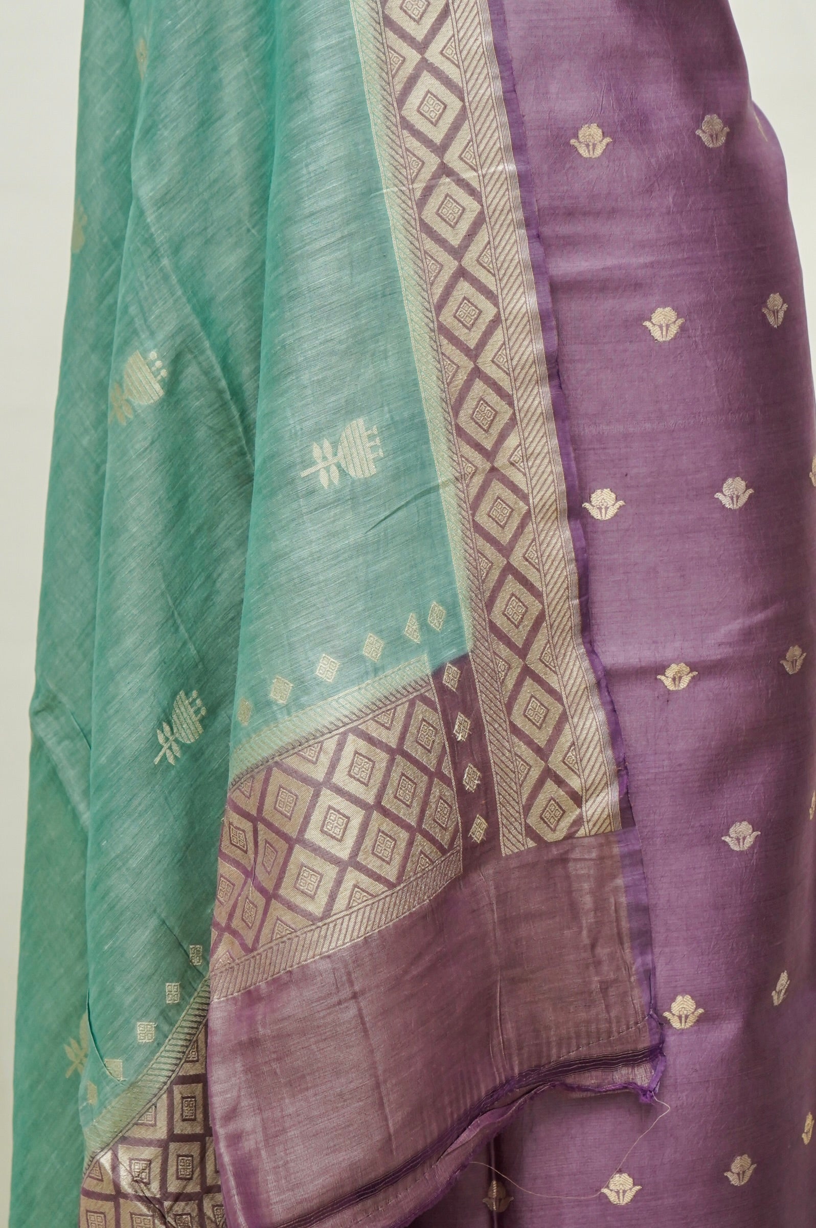 Mauve Purple Handwoven Banarasi Pure Katan Silk Suit with Aqua Green dupatta