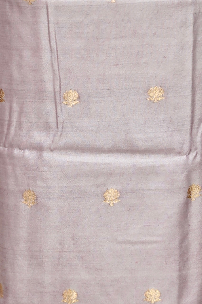 Soft pastel Handwoven Banarasi Pure Katan Silk Meenakari Suit with Purple Dupatta