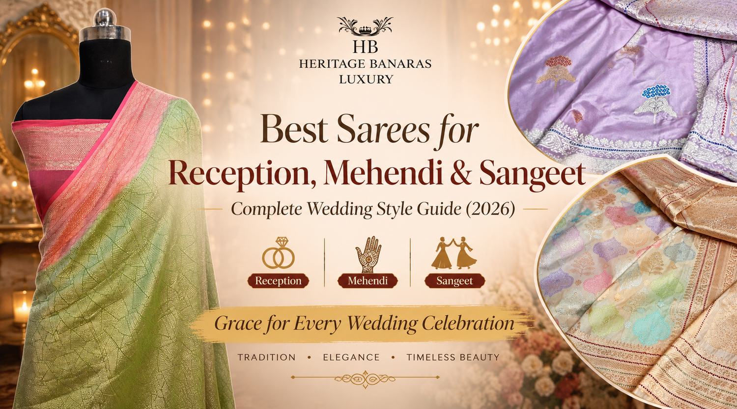 Best Sarees for Reception, Mehendi & Sangeet: The Complete Wedding Style Guide (2026)