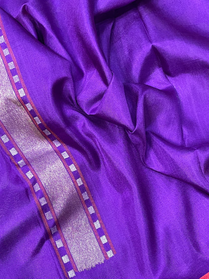 Purple Banarasi Ektara Silk Handwoven Saree with Real Zari