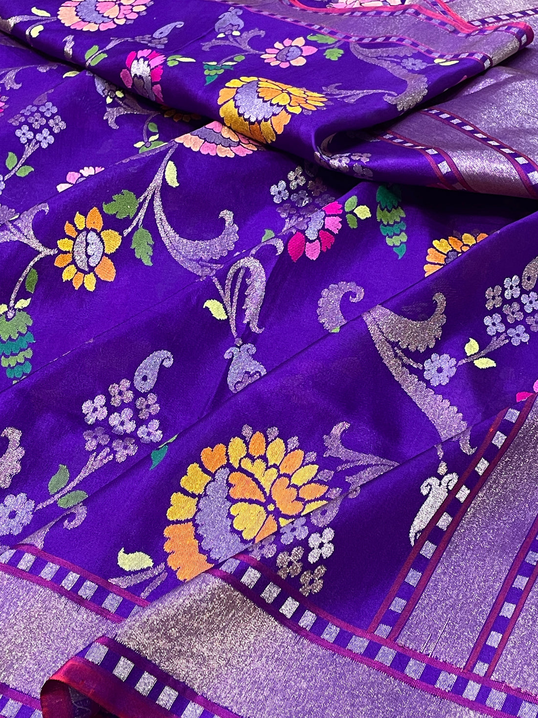 Purple Banarasi Ektara Silk Handwoven Saree with Real Zari