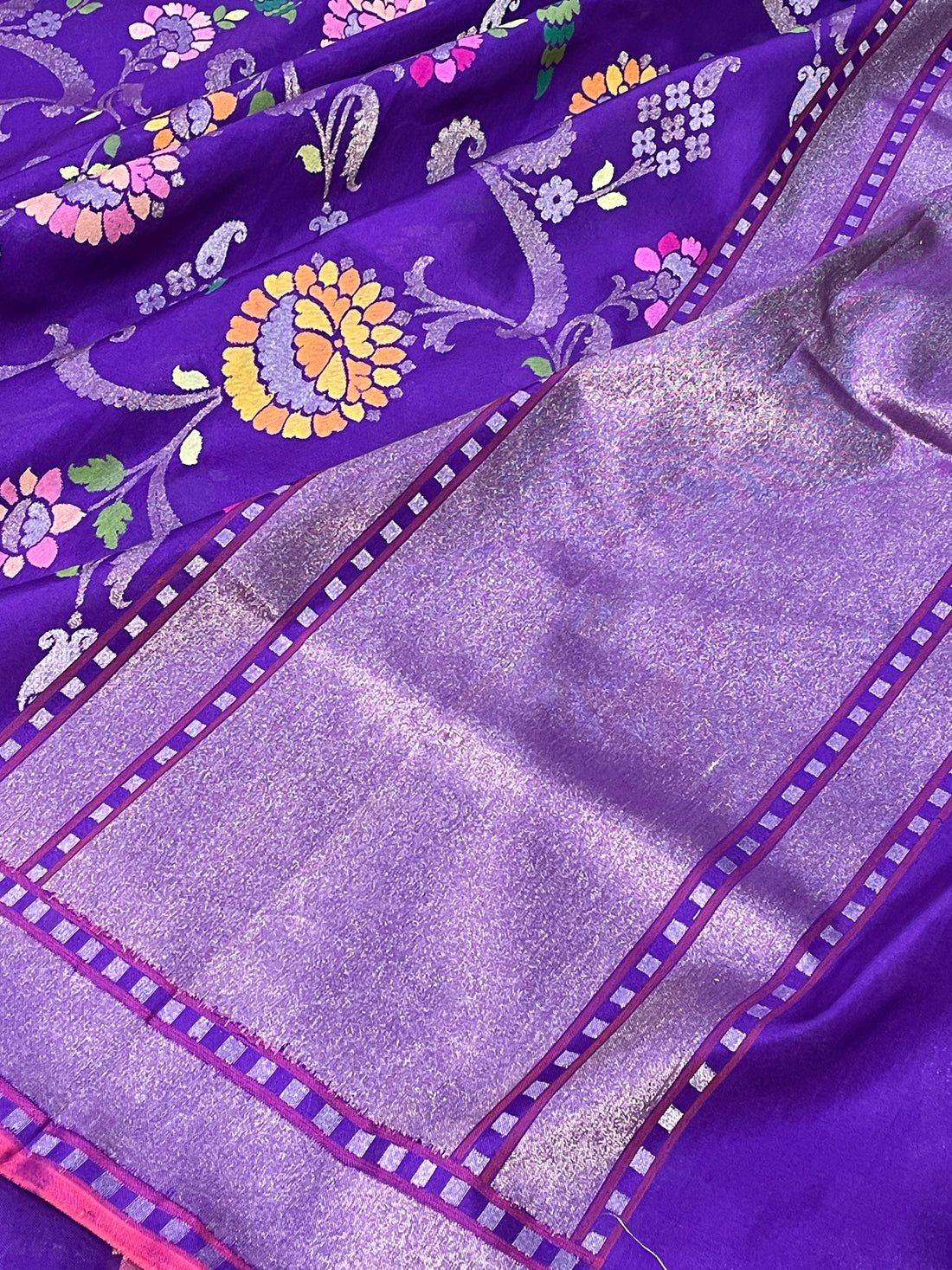 Purple Banarasi Ektara Silk Handwoven Saree with Real Zari