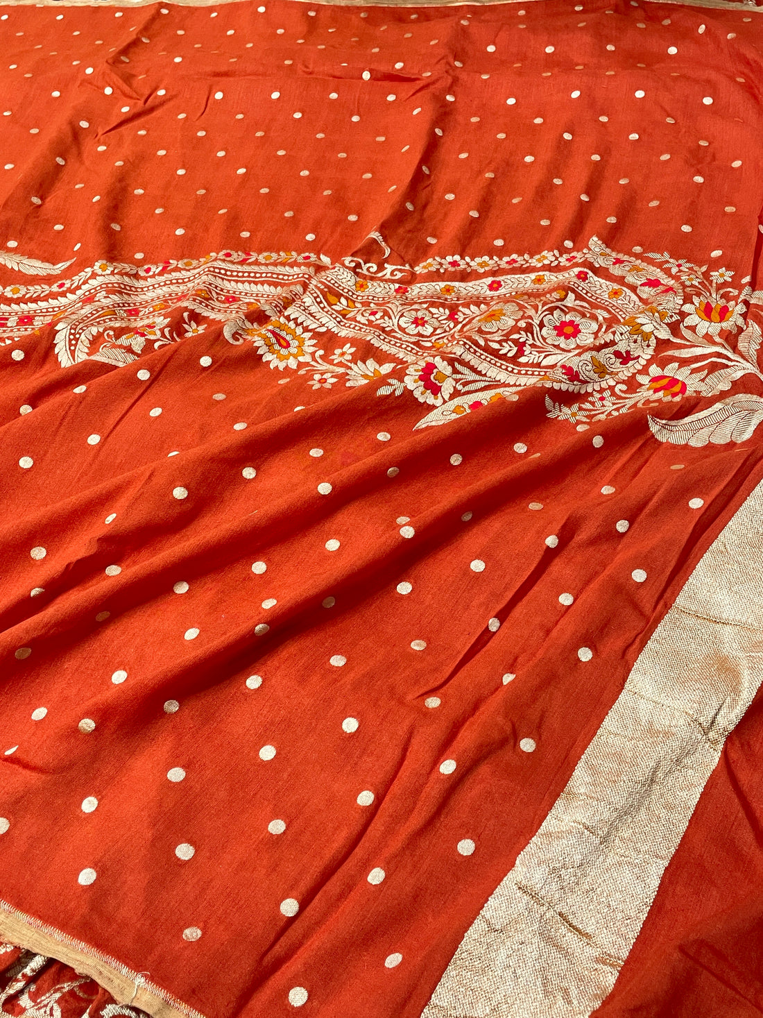 Brick Orange Pure Banarasi Tussar Silk Saree