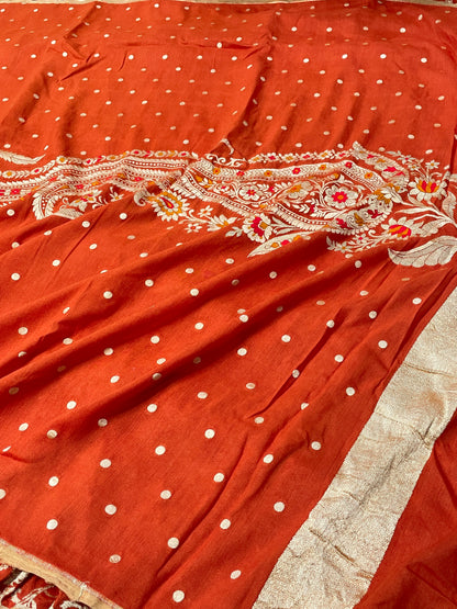 Brick Orange Pure Banarasi Tussar Silk Saree