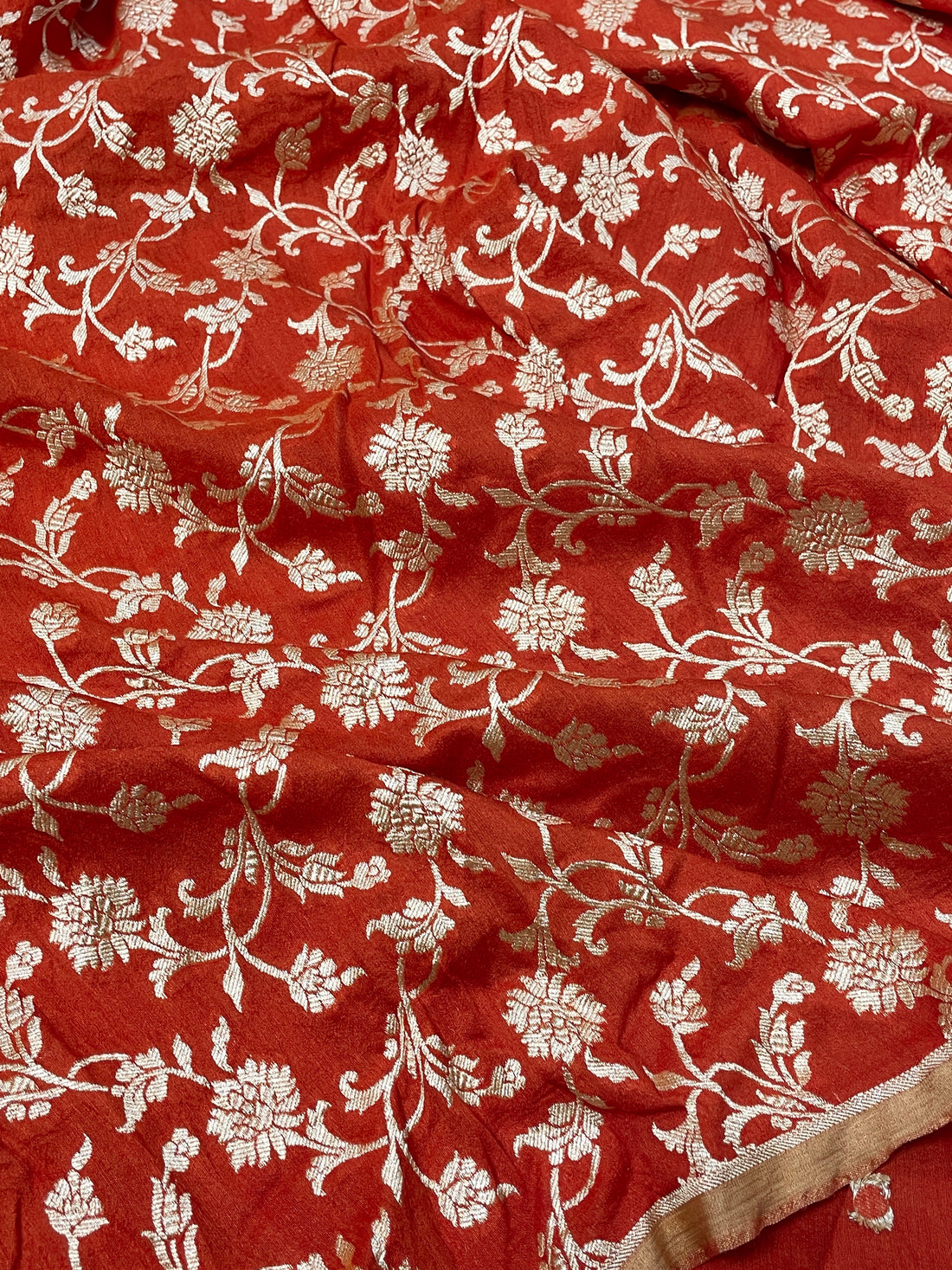 Brick Orange Pure Banarasi Tussar Silk Saree