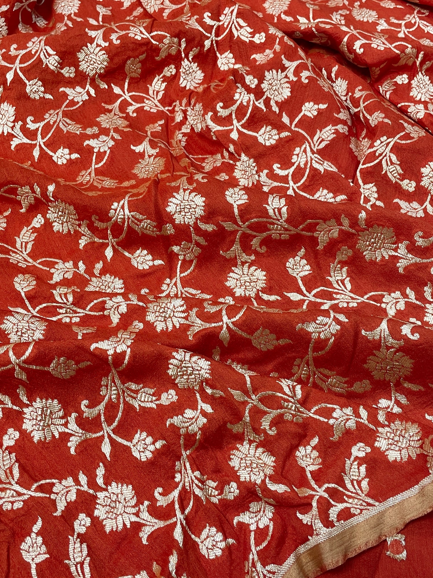 Brick Orange Pure Banarasi Tussar Silk Saree