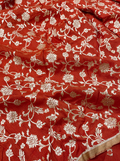 Brick Orange Pure Banarasi Tussar Silk Saree
