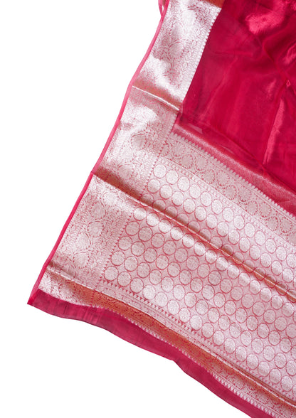 Rani Pink Banarasi Pure Tissue Silk Saree