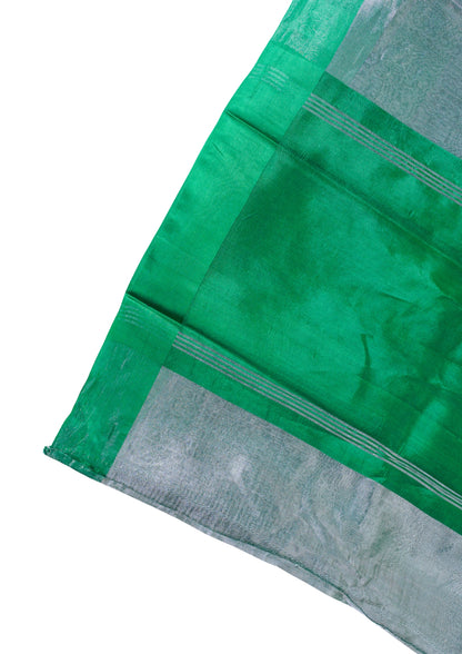 Emerald Green Banarasi Tissue Saree with Satin Border