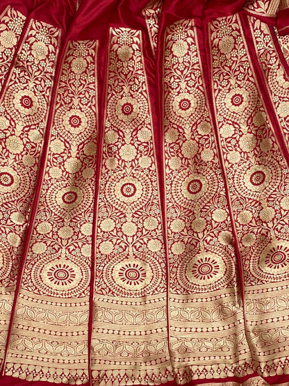 Rich Red Banarasi Pure Katan Silk Lehenga