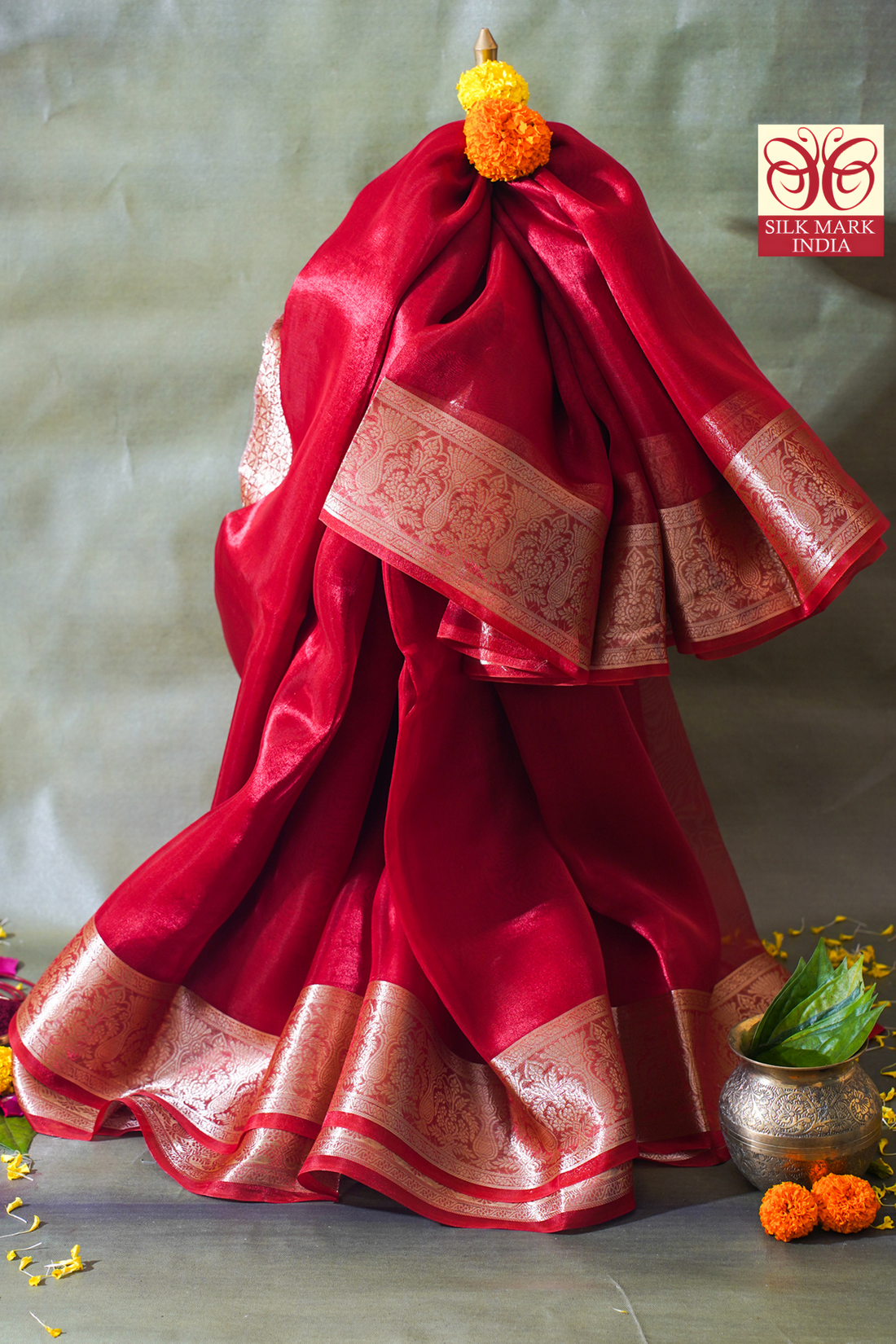 Crimson Red Banarasi Pure Tissue Silk Saree