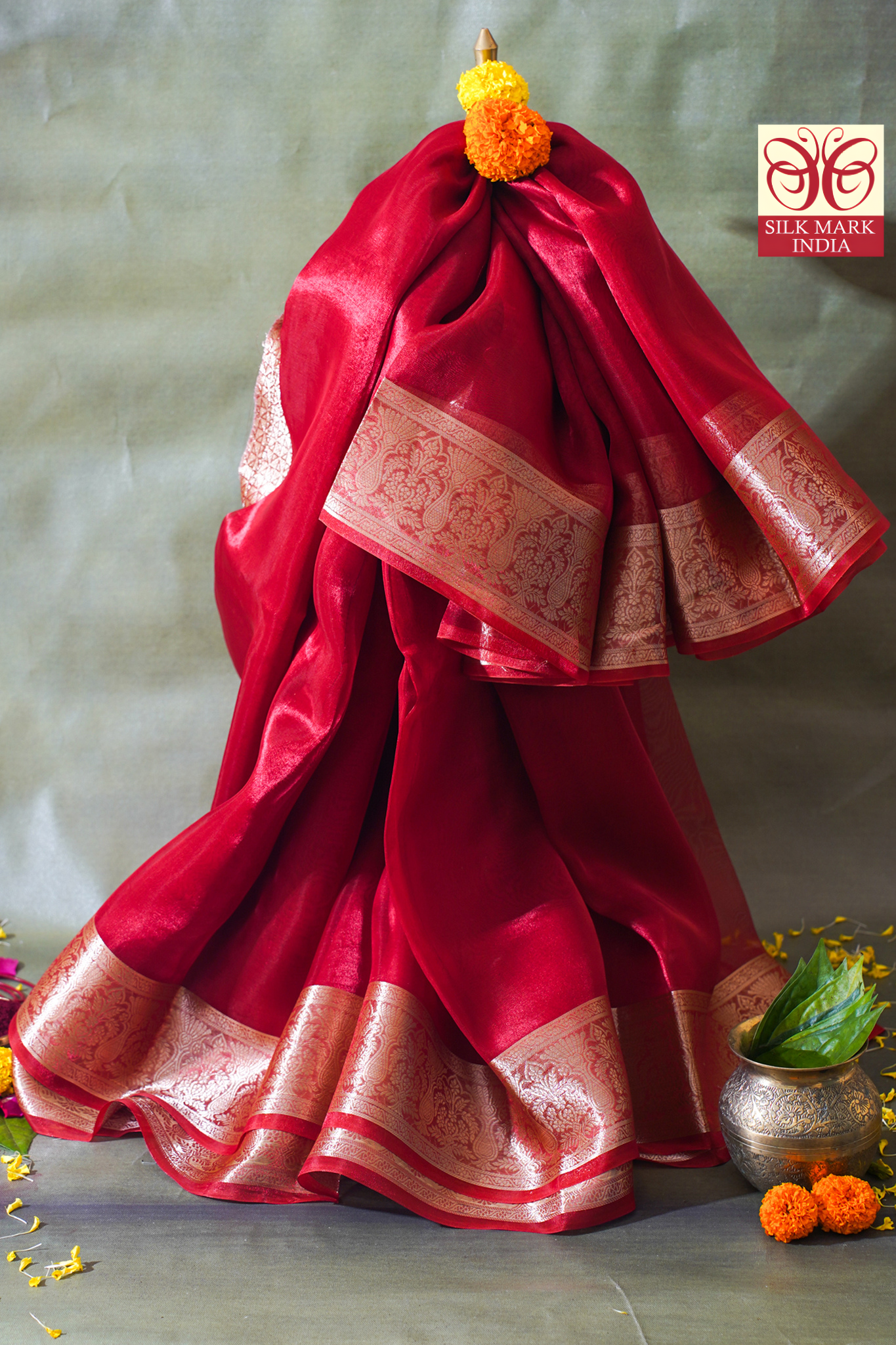 Crimson Red Banarasi Pure Tissue Silk Saree
