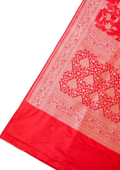 Red Banarasi Pure Katan Silk Jaal Saree