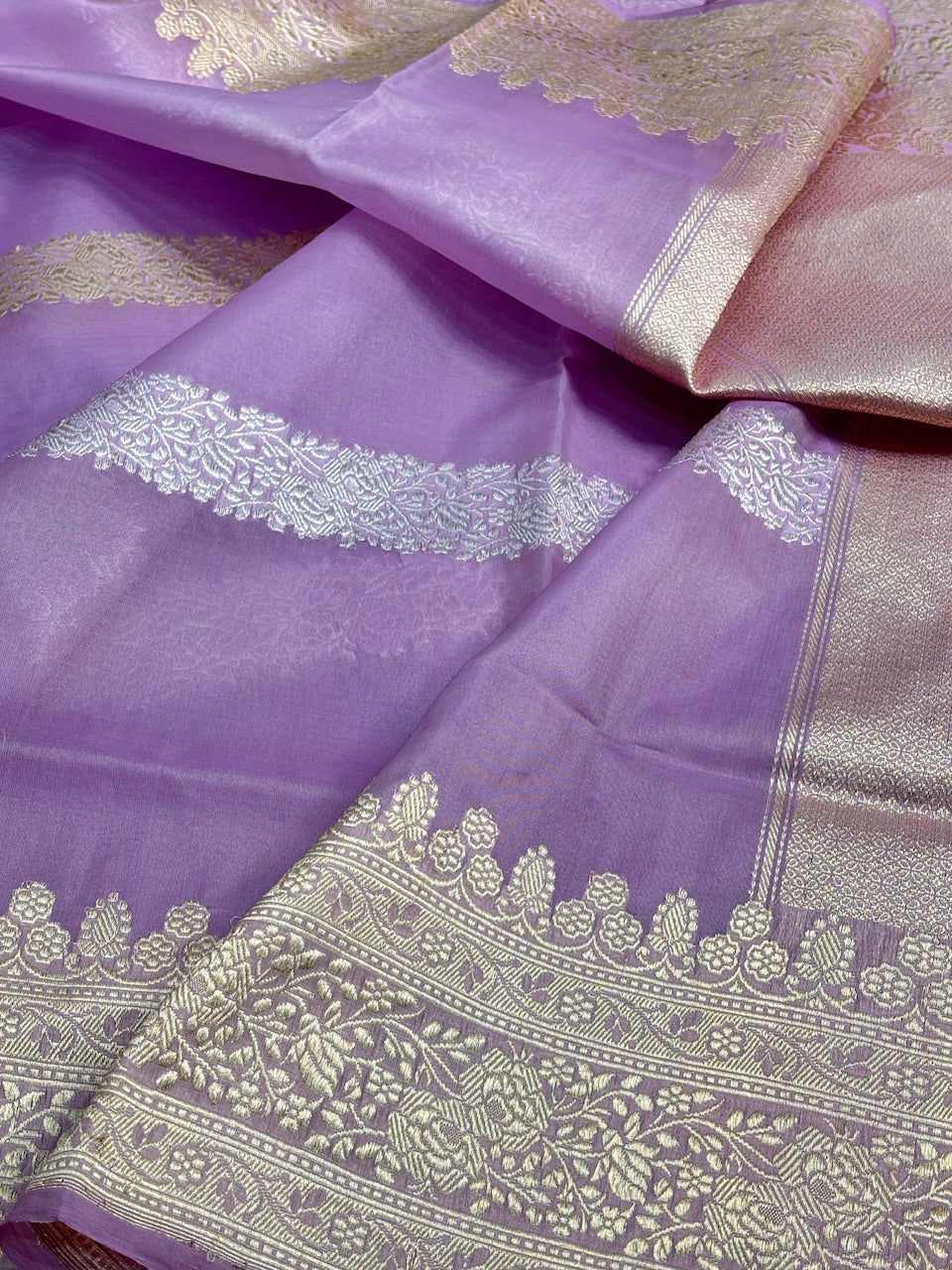 Lavender Banarasi Kora Silk Handwoven Saree