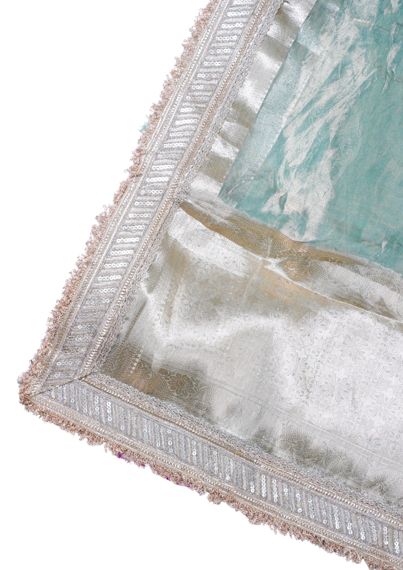 Mint Green Banarasi Pure Tissue Silk Saree with Sequined Lace Border