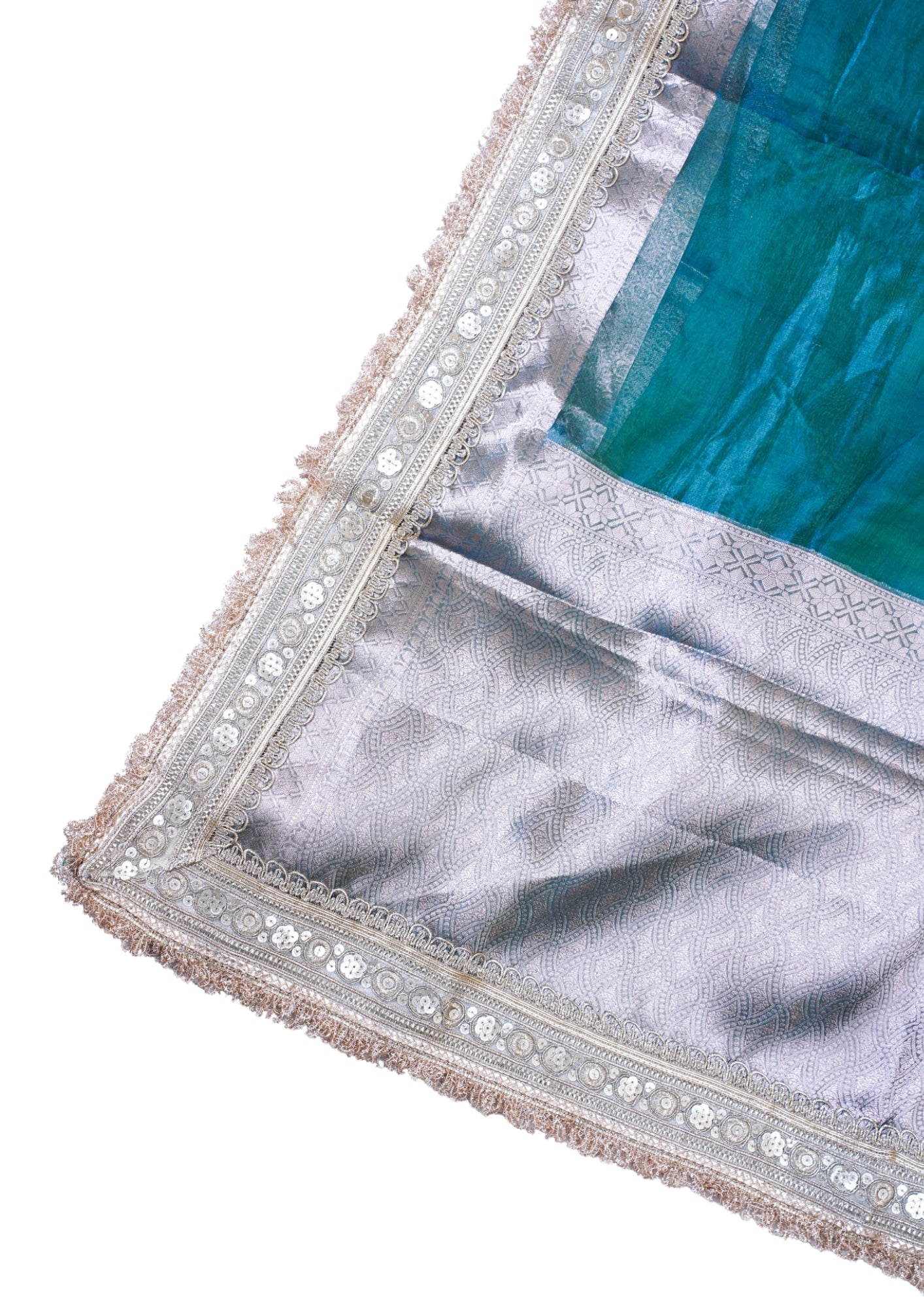 Sea Green Banarasi Pure Tissue Silk Saree with Sequined Lace Border